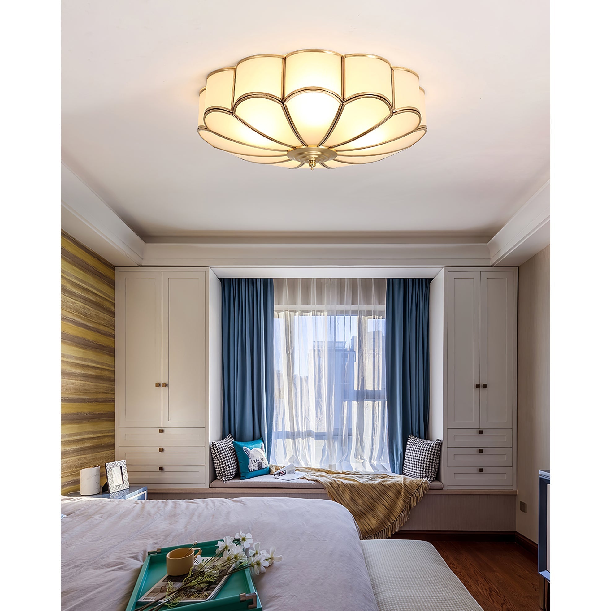 Viraean Modern Minimalist Flower Shape Brass Glass Ceiling Lamp - Letslighting