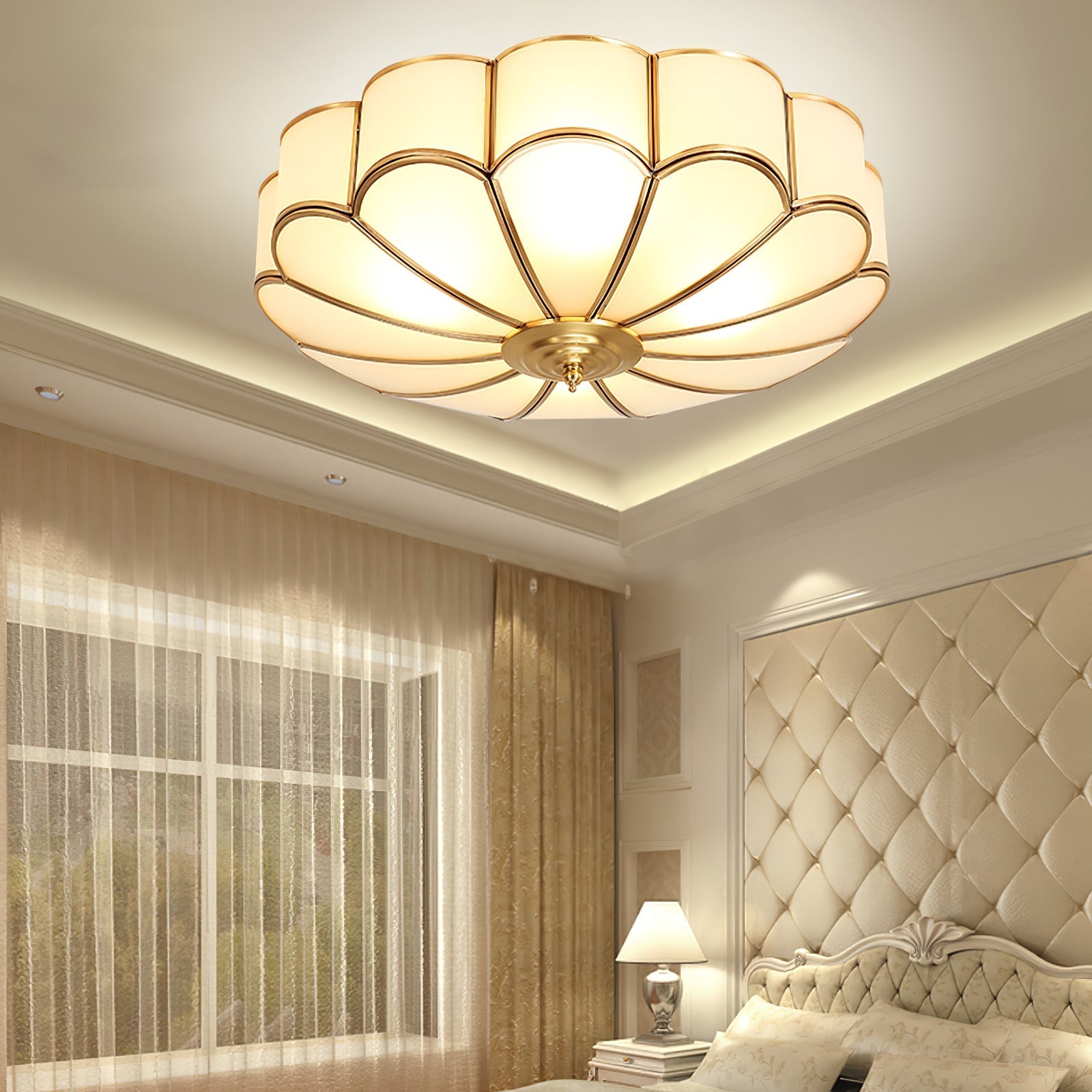 Viraean Modern Minimalist Flower Shape Brass Glass Ceiling Lamp - Letslighting