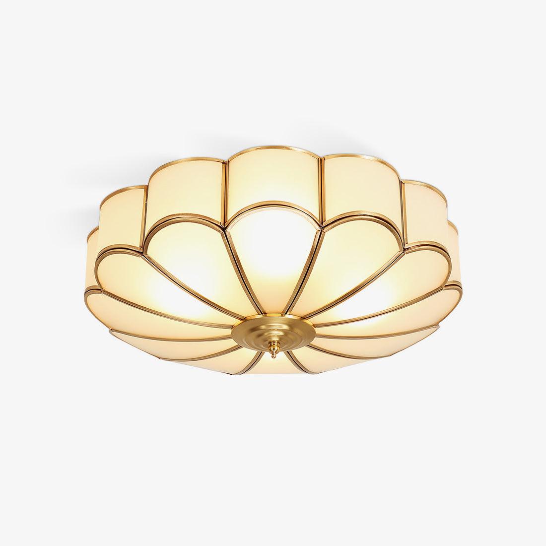 Tiffany Ceiling Light Flower Shape Frosted Glass Brass