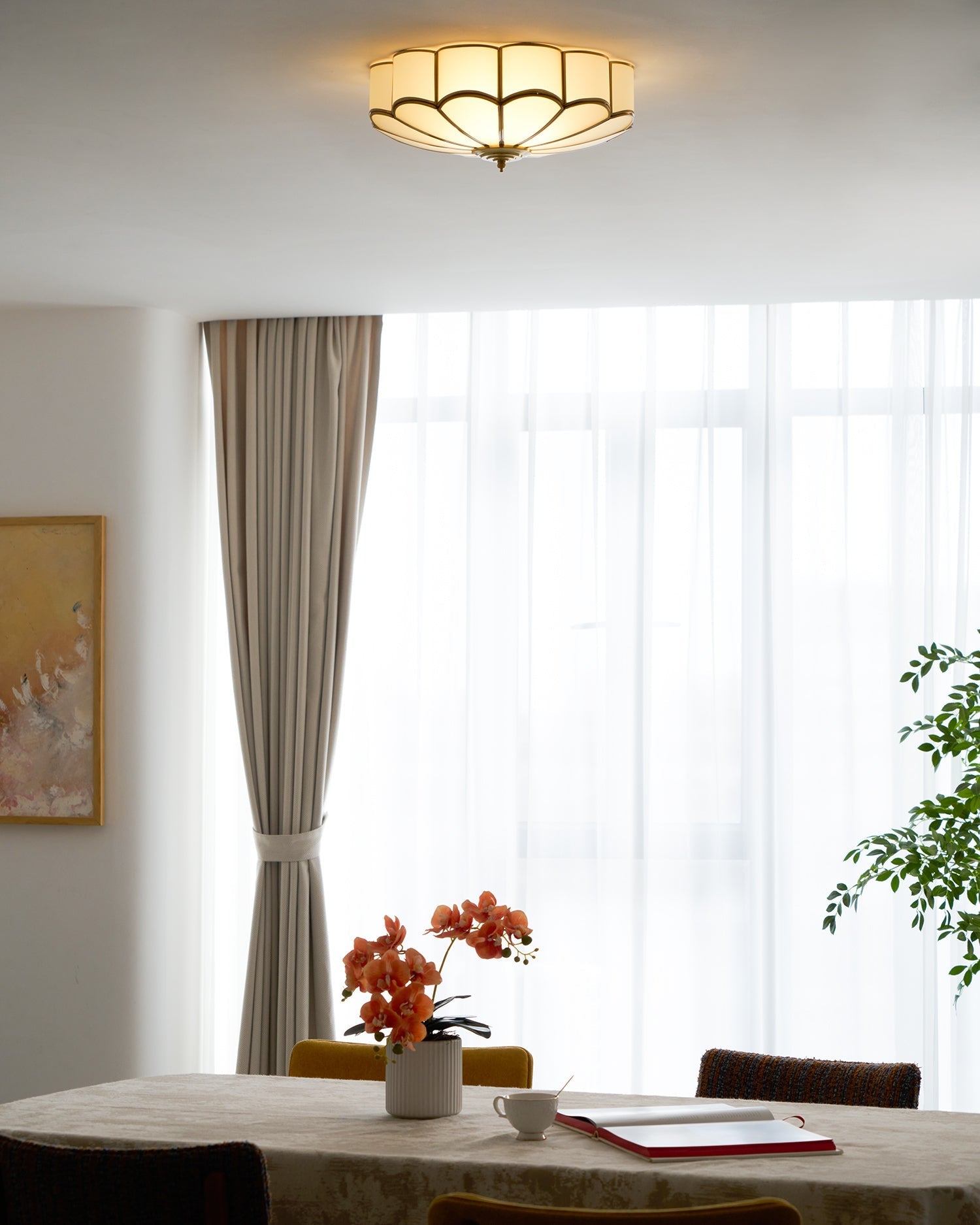 Lustra Ceiling Light Flower Shape Glass Brass - Letslighting