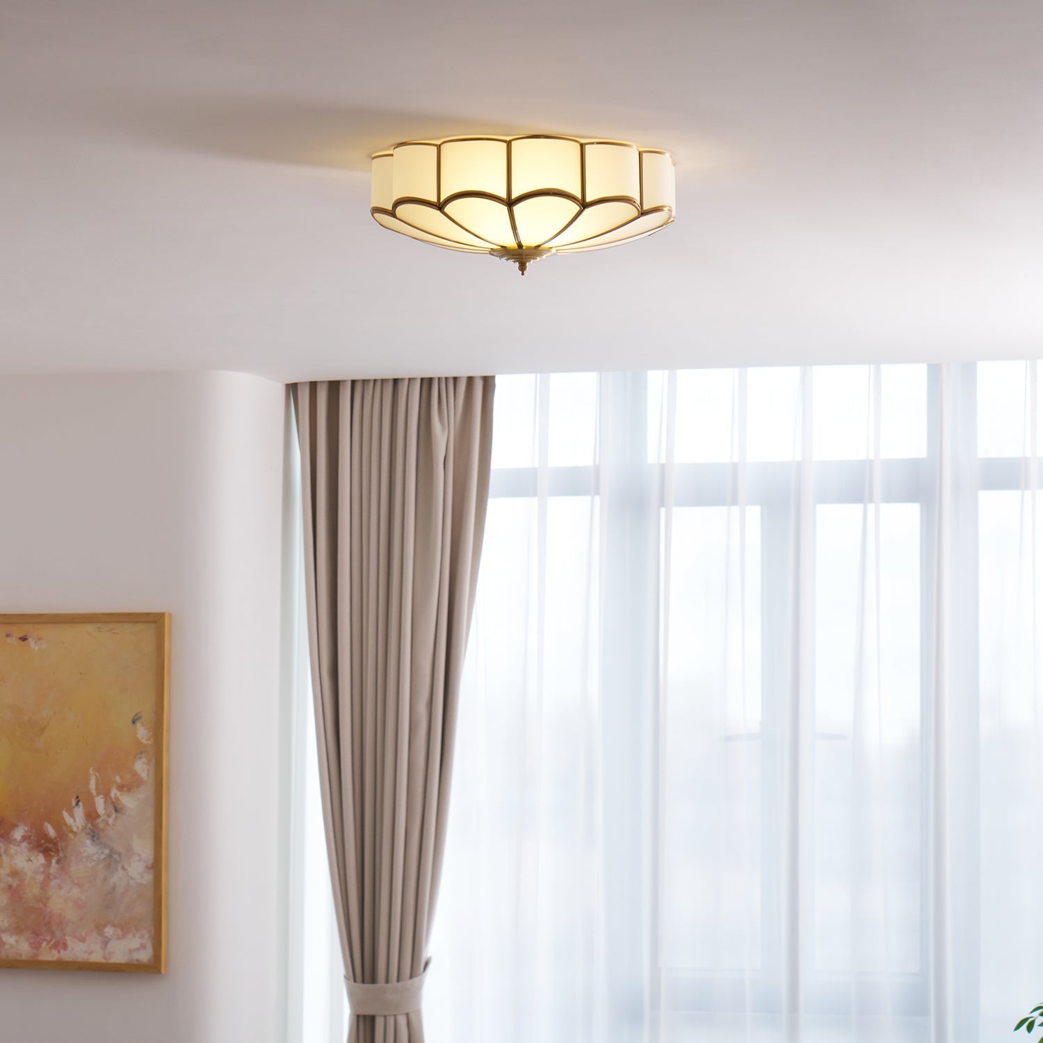 Lustra Ceiling Light Flower Shape Glass Brass - Letslighting