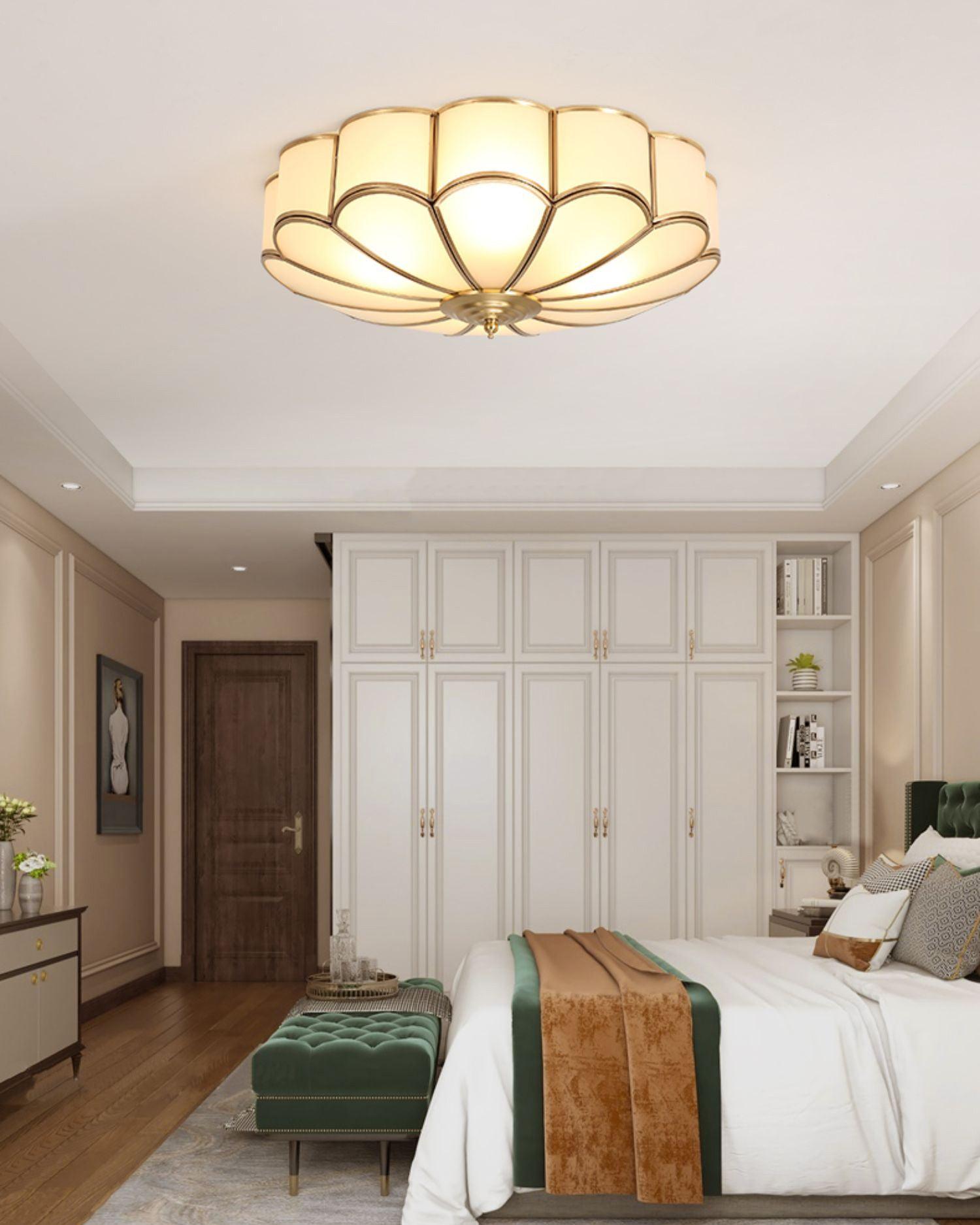 Lustra Ceiling Light Flower Shape Glass Brass - Letslighting