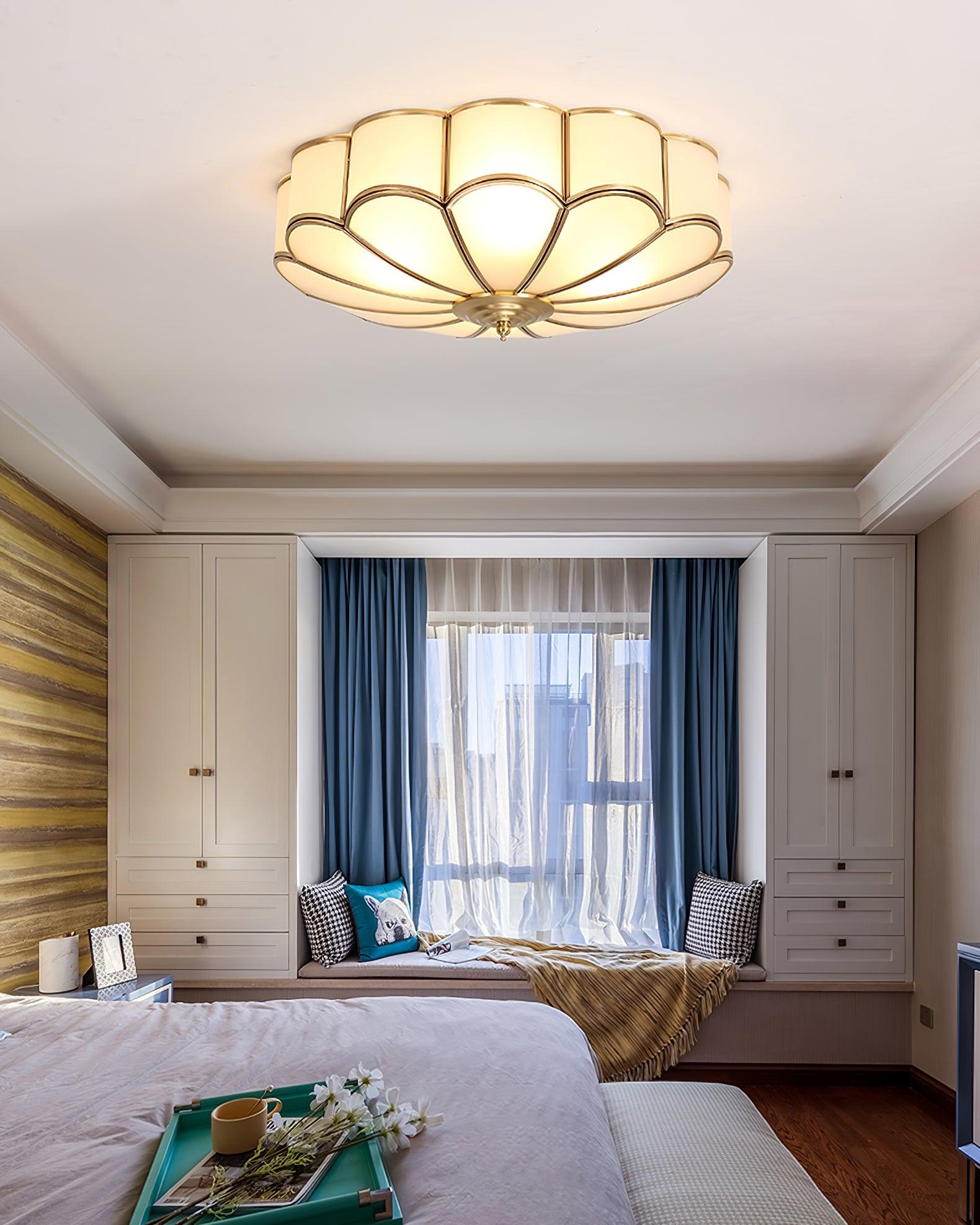 Lustra Ceiling Light Flower Shape Glass Brass - Letslighting