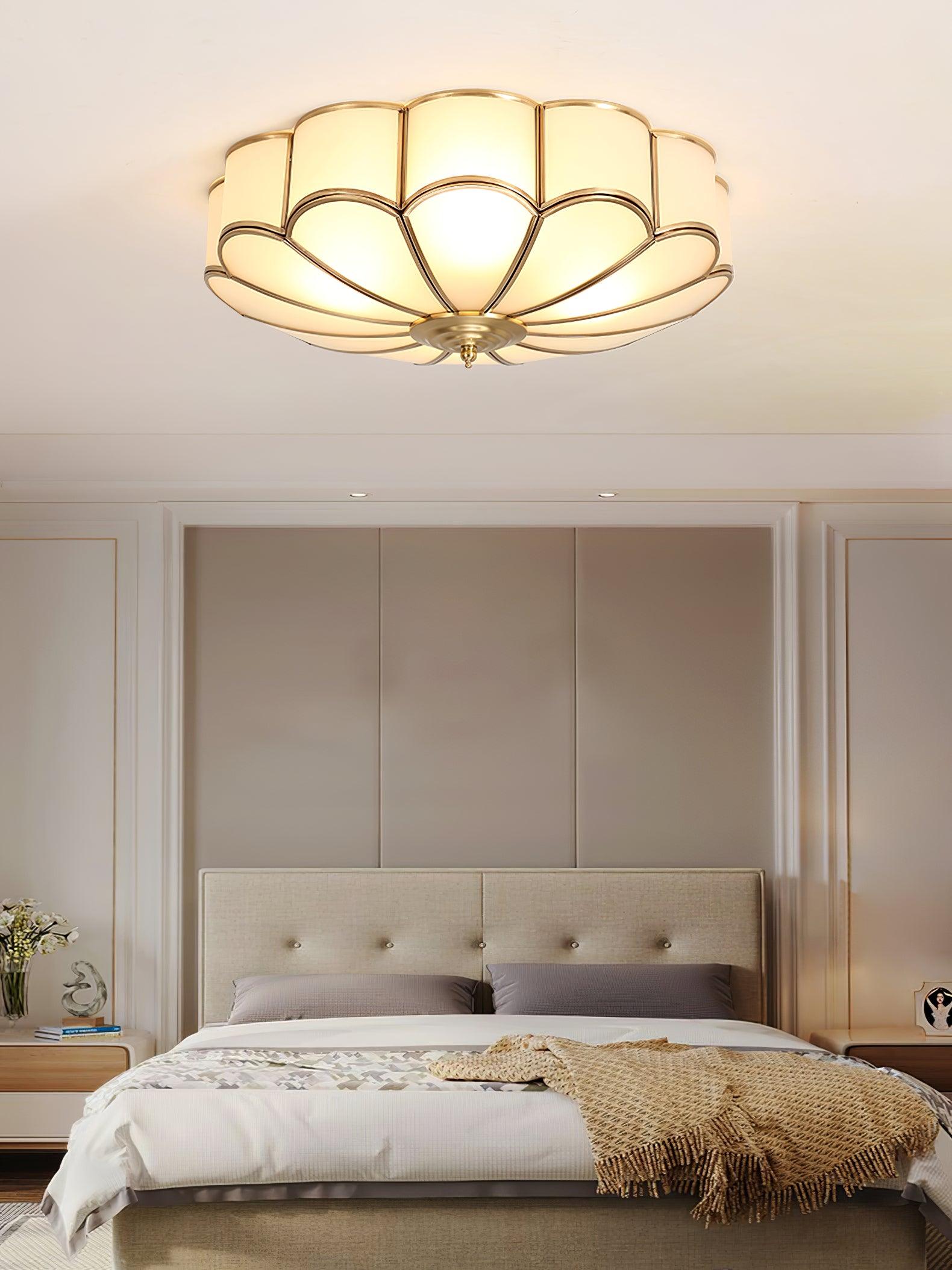 Lustra Ceiling Light Flower Shape Glass Brass - Letslighting