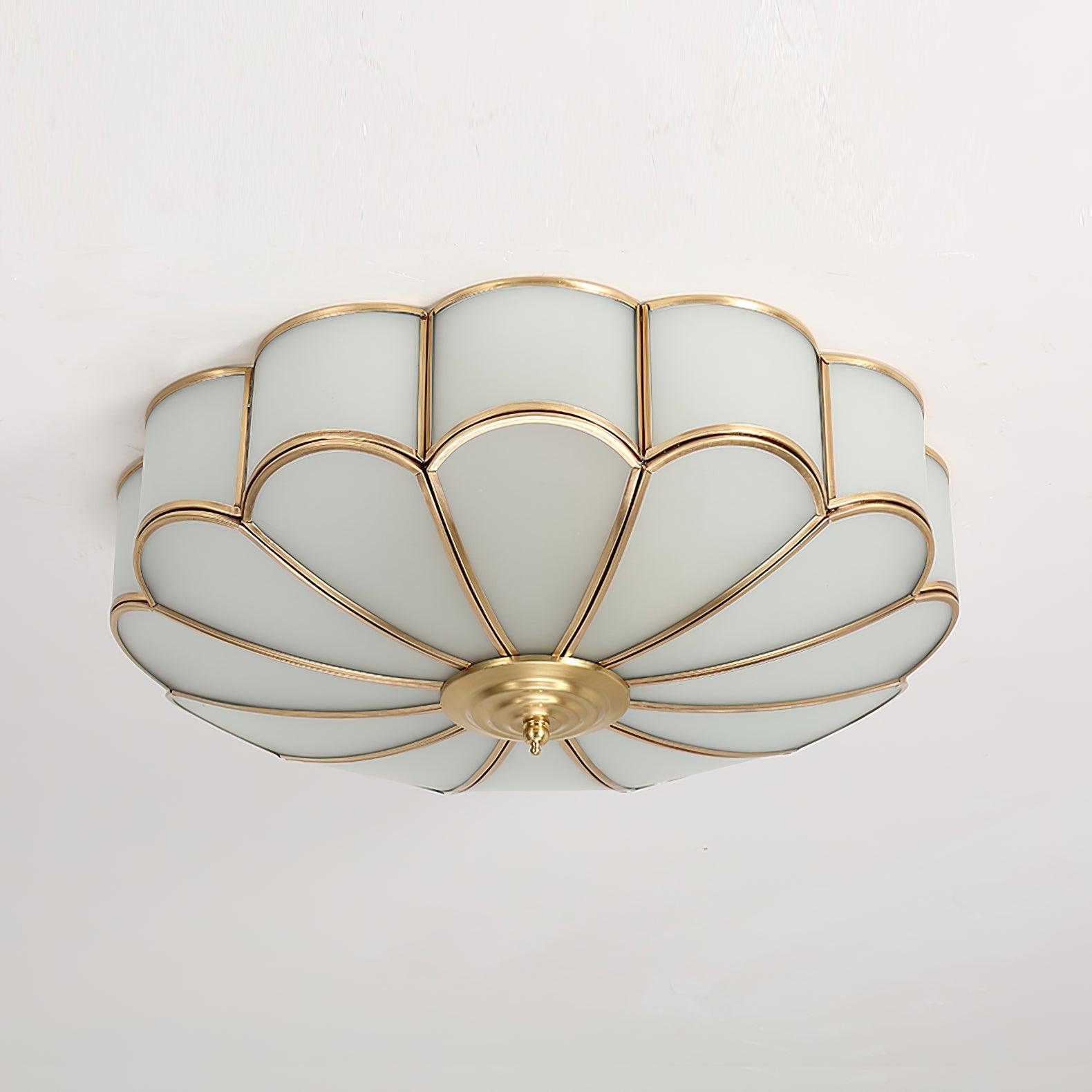 Tiffany Ceiling Light Flower Shape Frosted Glass Brass