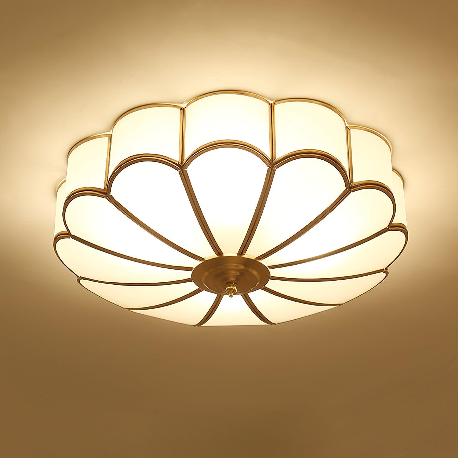 Tiffany Ceiling Light Flower Shape Frosted Glass Brass