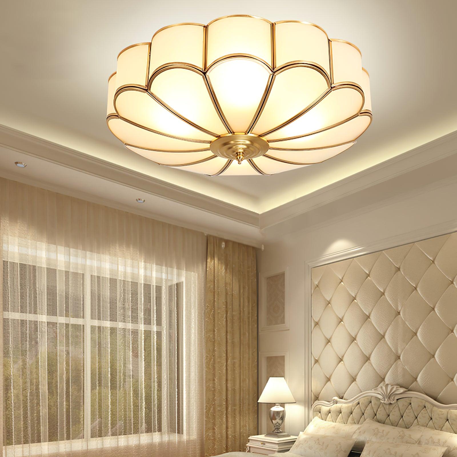 Lustra Ceiling Light Flower Shape Glass Brass - Letslighting