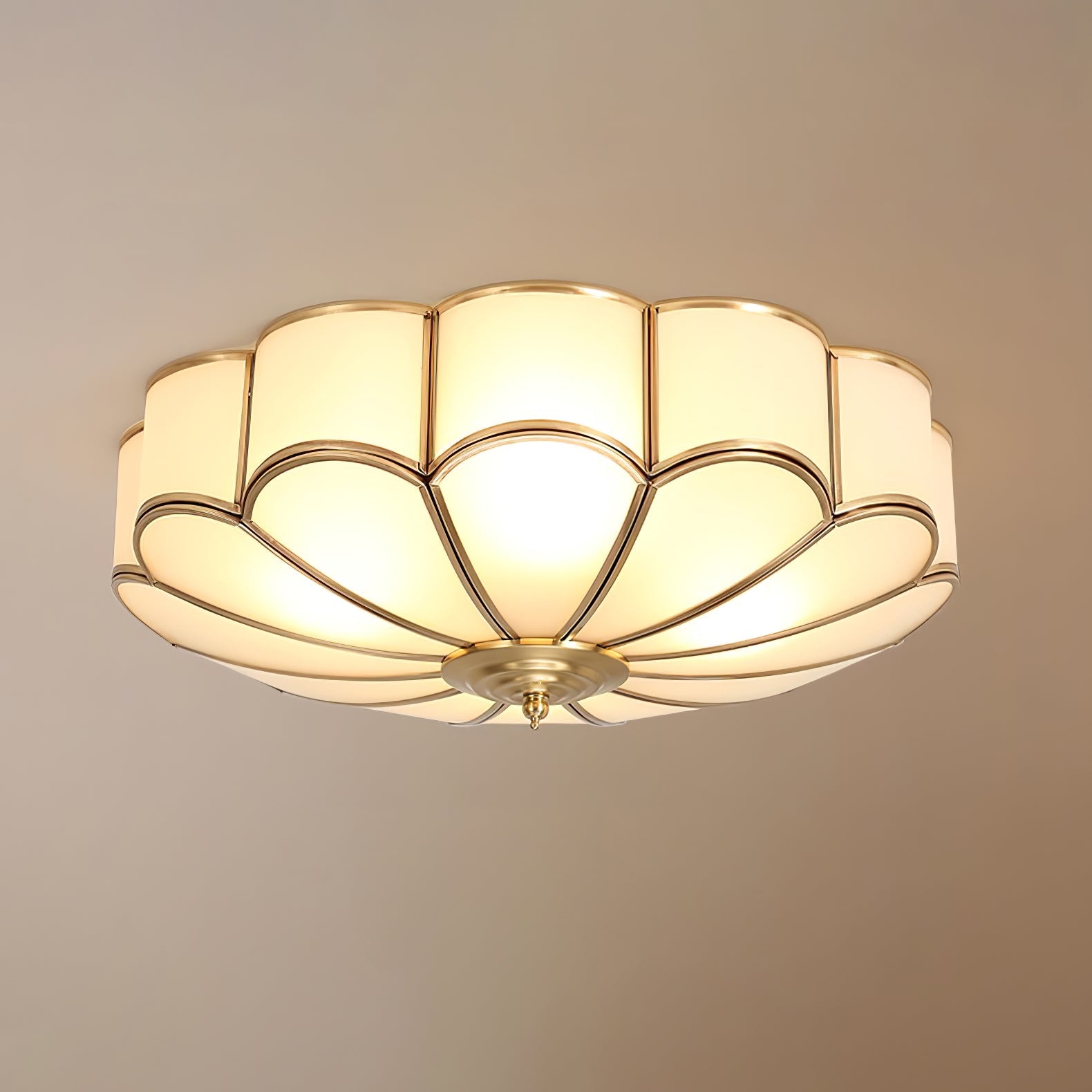 Tiffany Ceiling Light Flower Shape Frosted Glass Brass