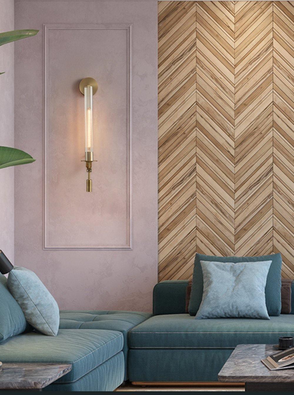 Lustra Wall Lamp Brass Minimalist Ribbed Glass - Letslighting