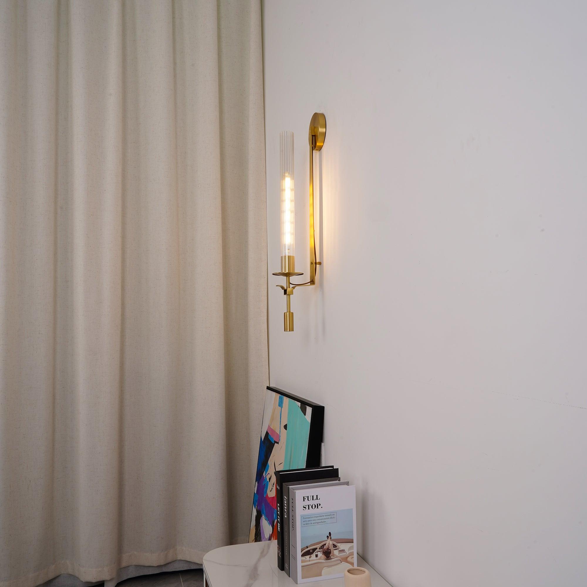 Lustra Wall Lamp Brass Minimalist Ribbed Glass - Letslighting