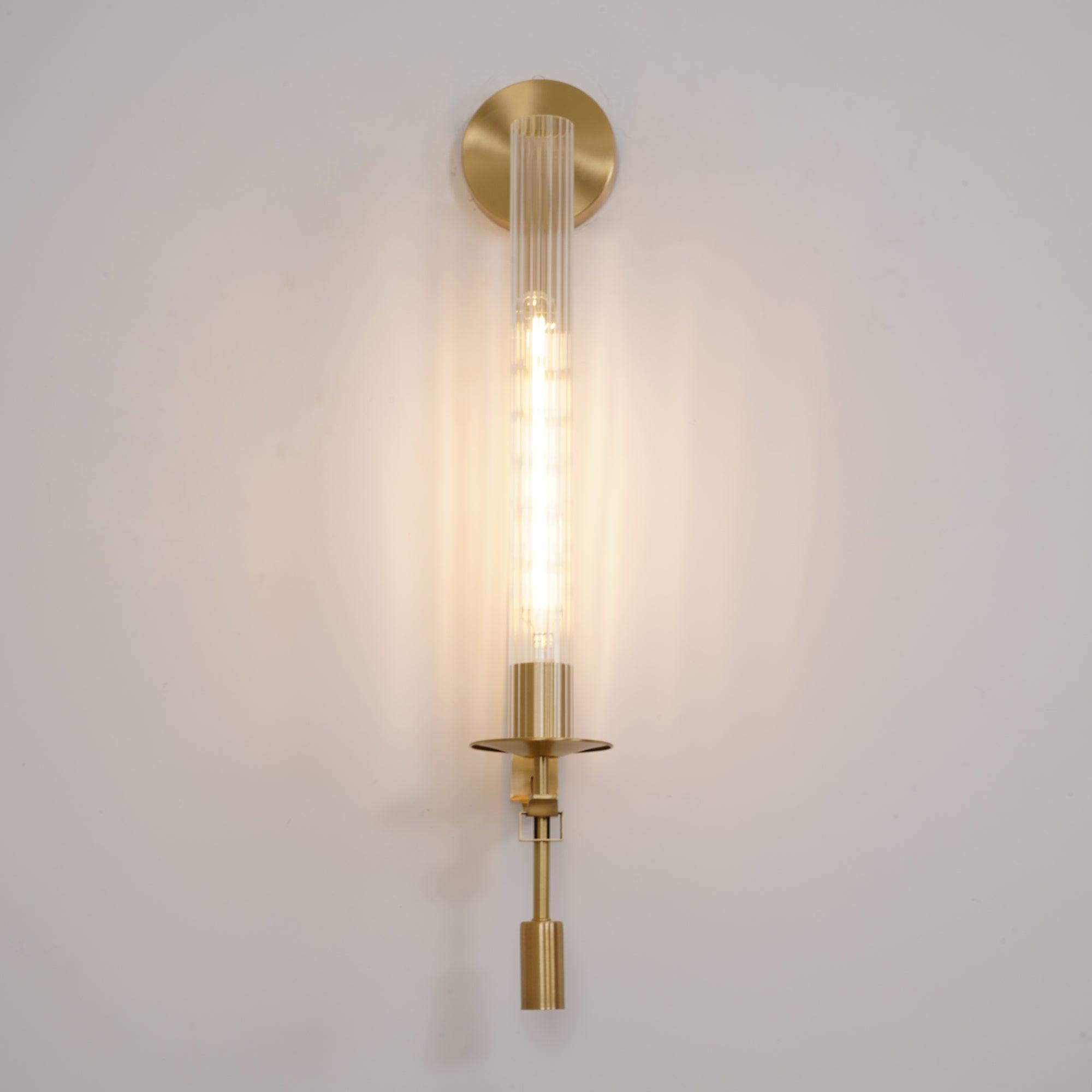 Lustra Wall Lamp Brass Minimalist Ribbed Glass - Letslighting
