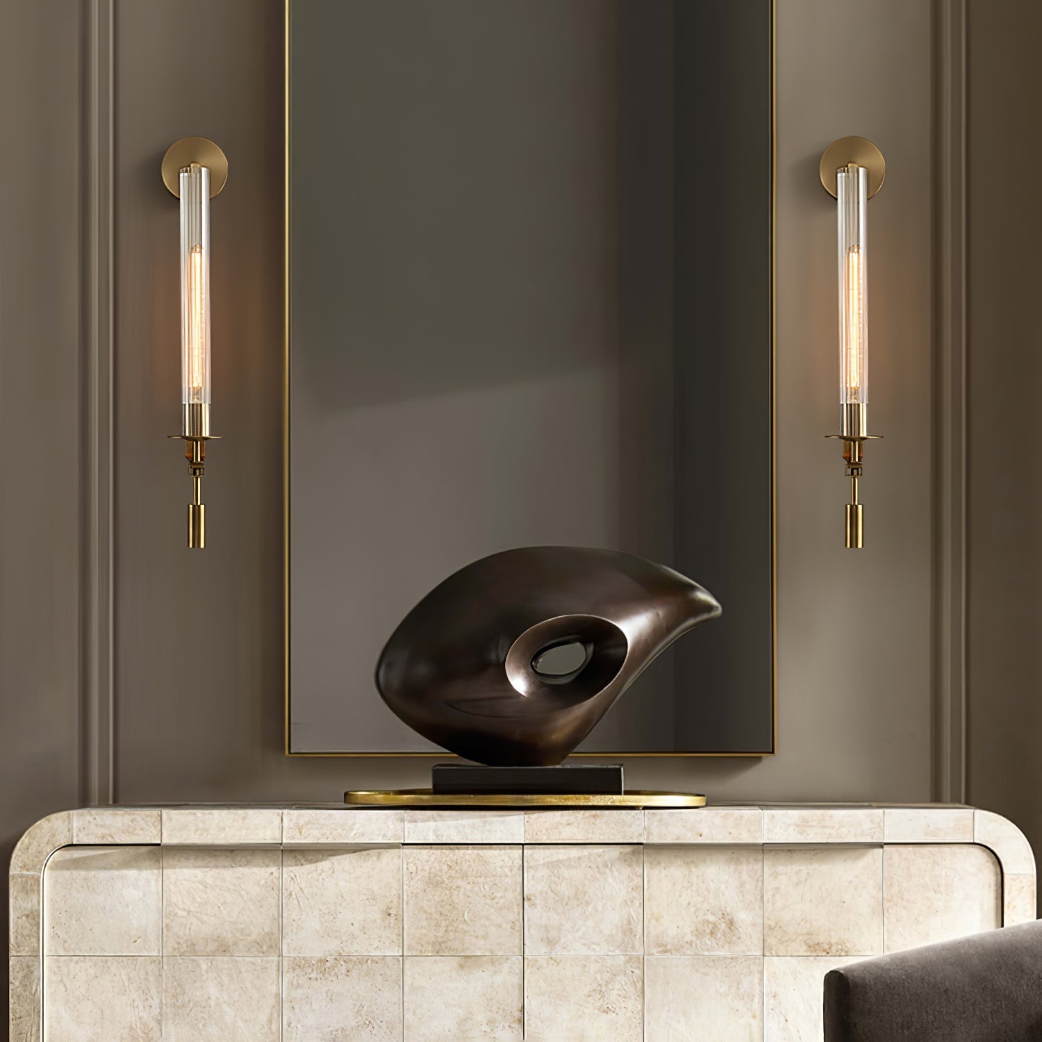 Lustra Wall Lamp Brass Minimalist Ribbed Glass - Letslighting