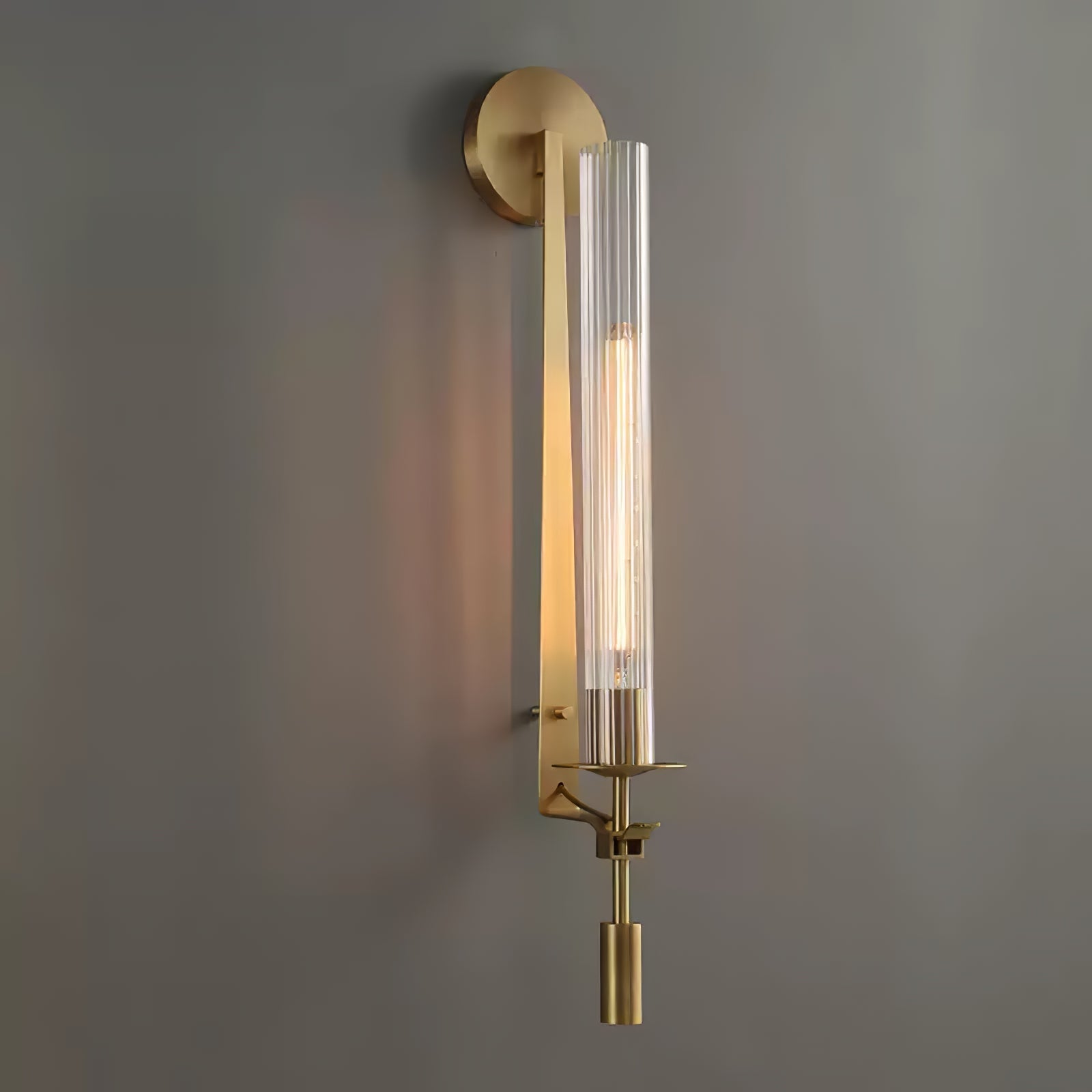Lustra Wall Lamp Brass Minimalist Ribbed Glass - Letslighting