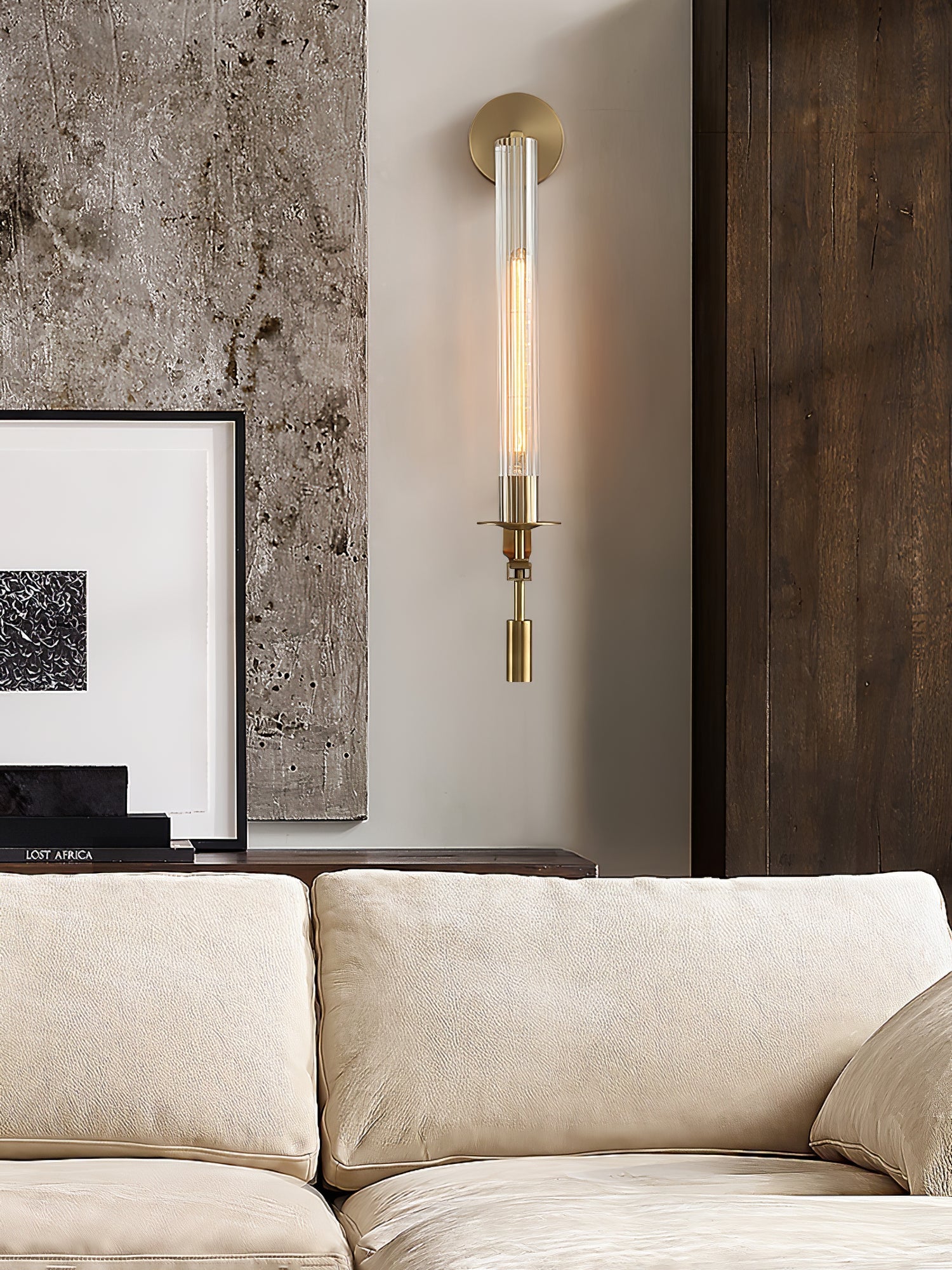 Lustra Wall Lamp Brass Minimalist Ribbed Glass - Letslighting