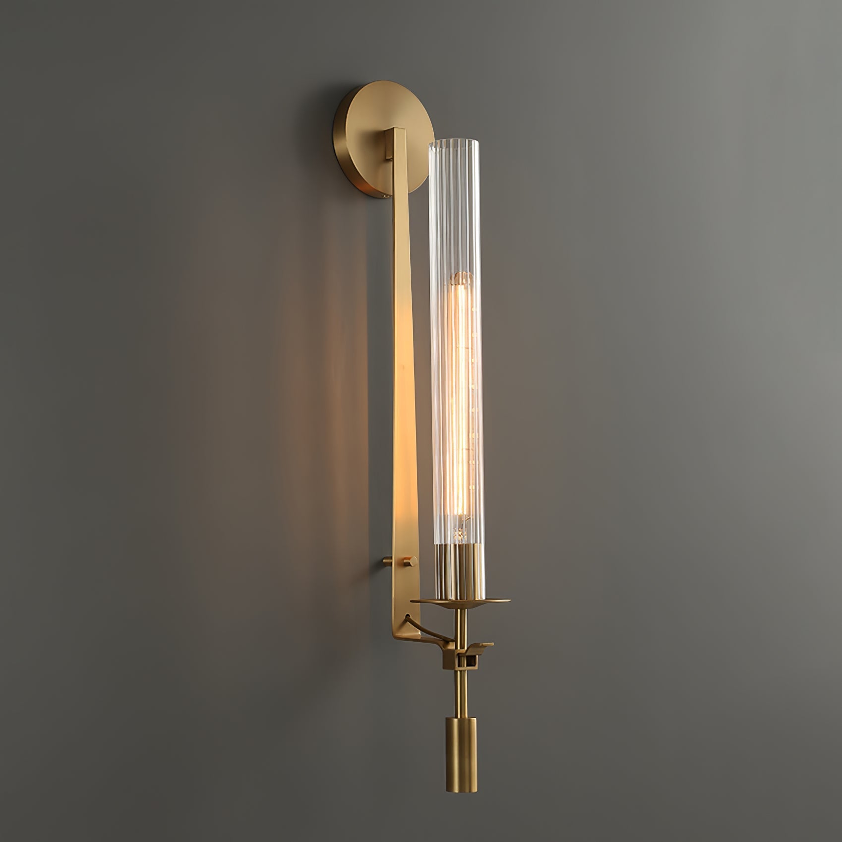 Lustra Wall Lamp Brass Minimalist Ribbed Glass - Letslighting