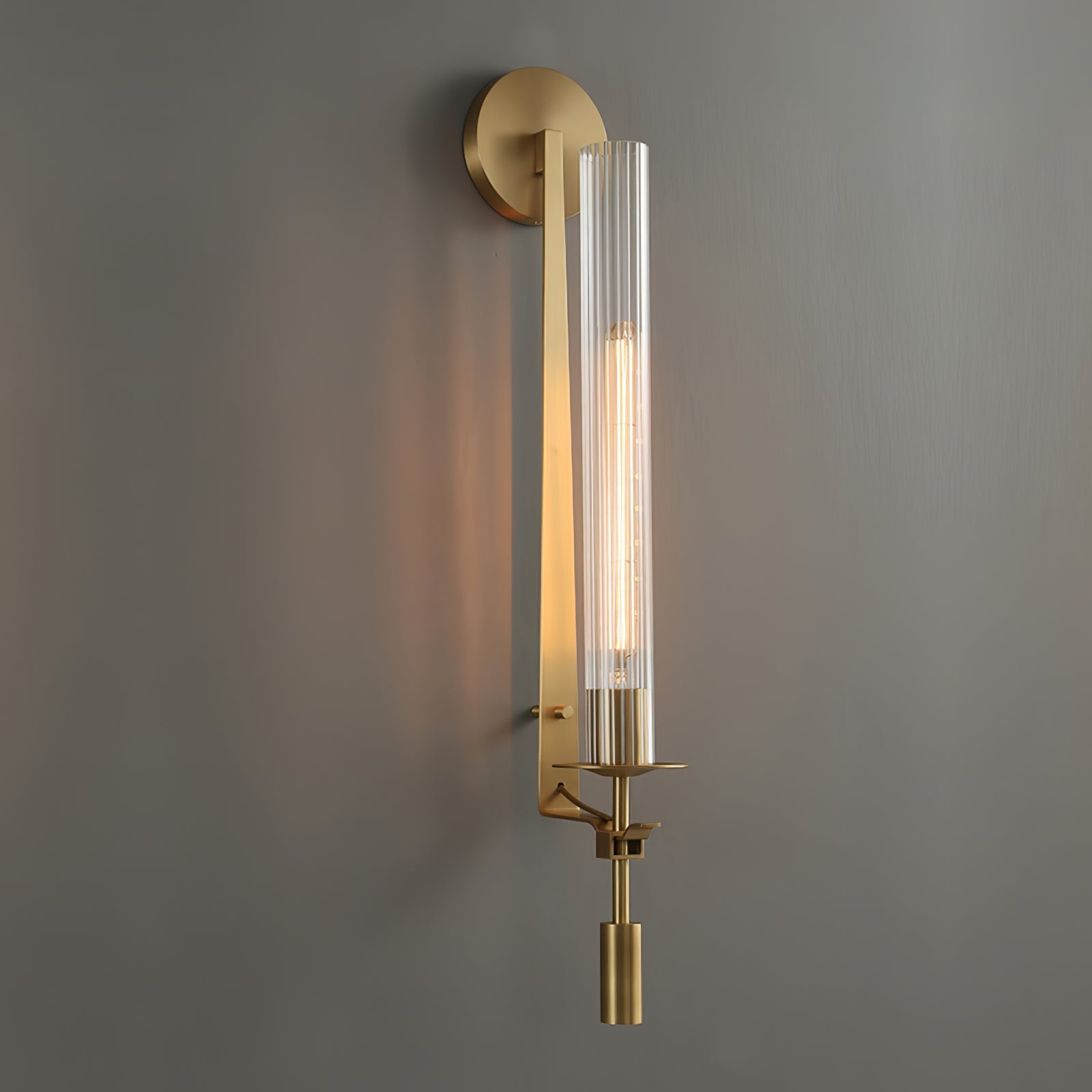 Lustra Wall Lamp Brass Minimalist Ribbed Glass - Letslighting