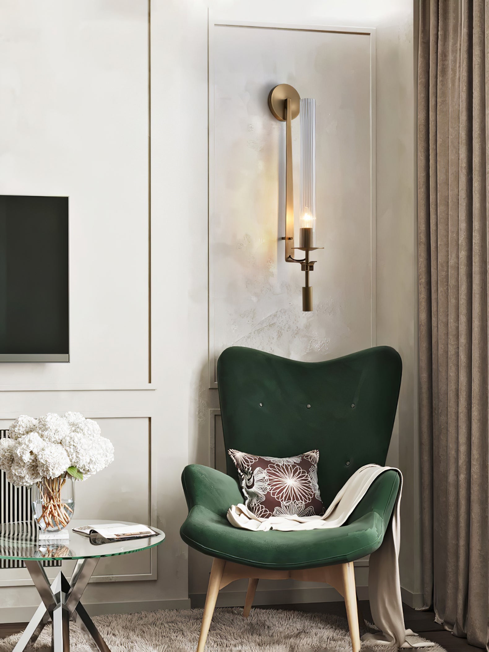 Lustra Wall Lamp Brass Minimalist Ribbed Glass - Letslighting