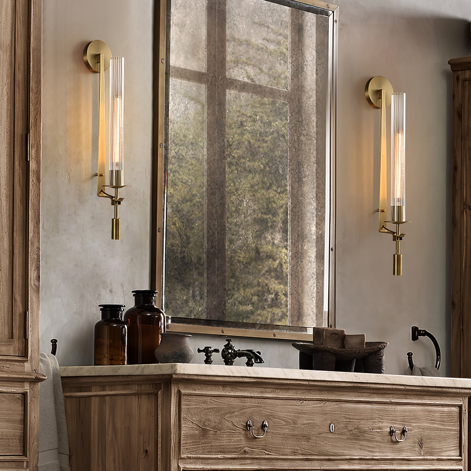 Lustra Wall Lamp Brass Minimalist Ribbed Glass - Letslighting