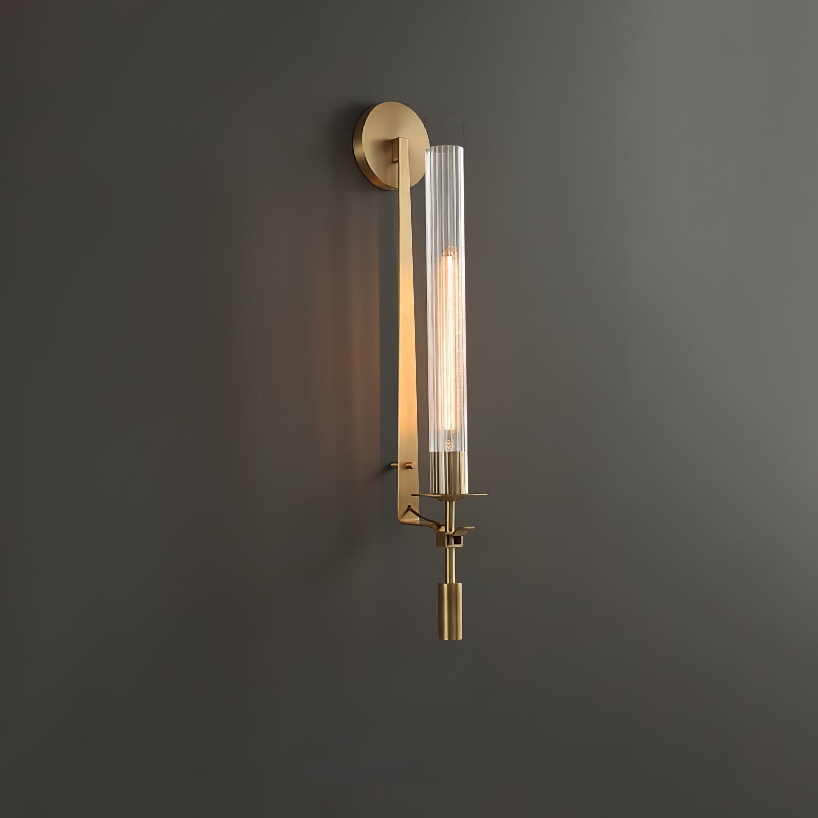 Lustra Wall Lamp Brass Minimalist Ribbed Glass - Letslighting