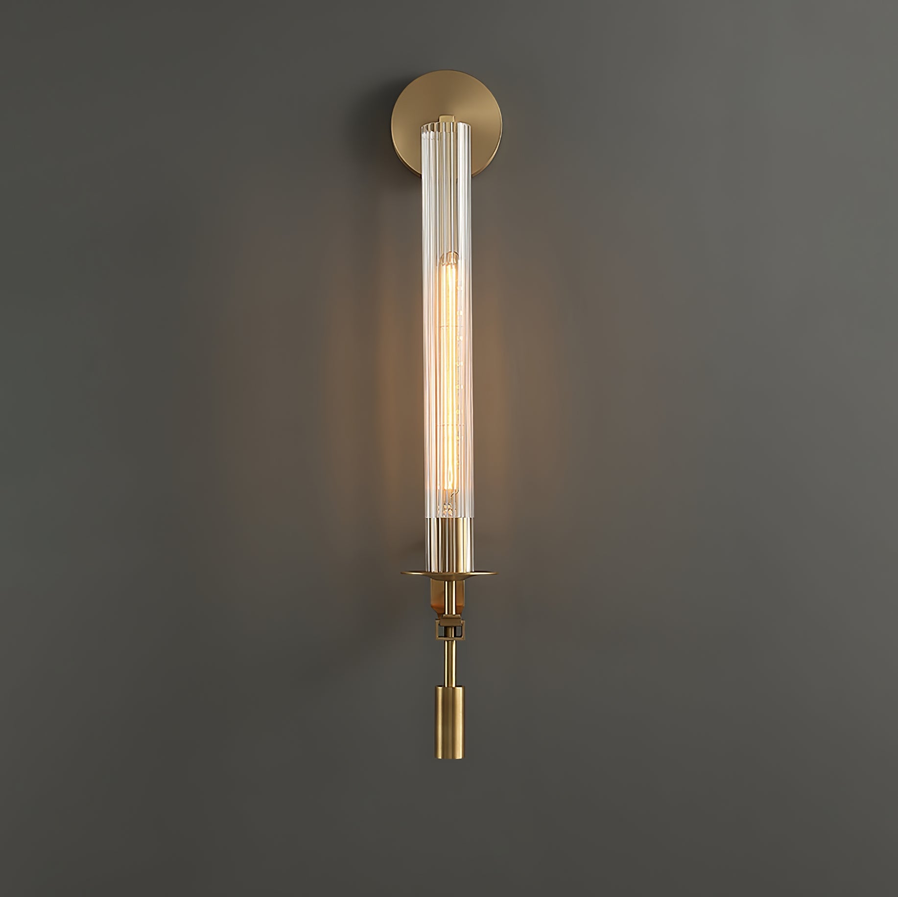 Lustra Wall Lamp Brass Minimalist Ribbed Glass - Letslighting