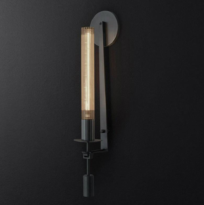 Lustra Wall Lamp Brass Minimalist Ribbed Glass - Letslighting