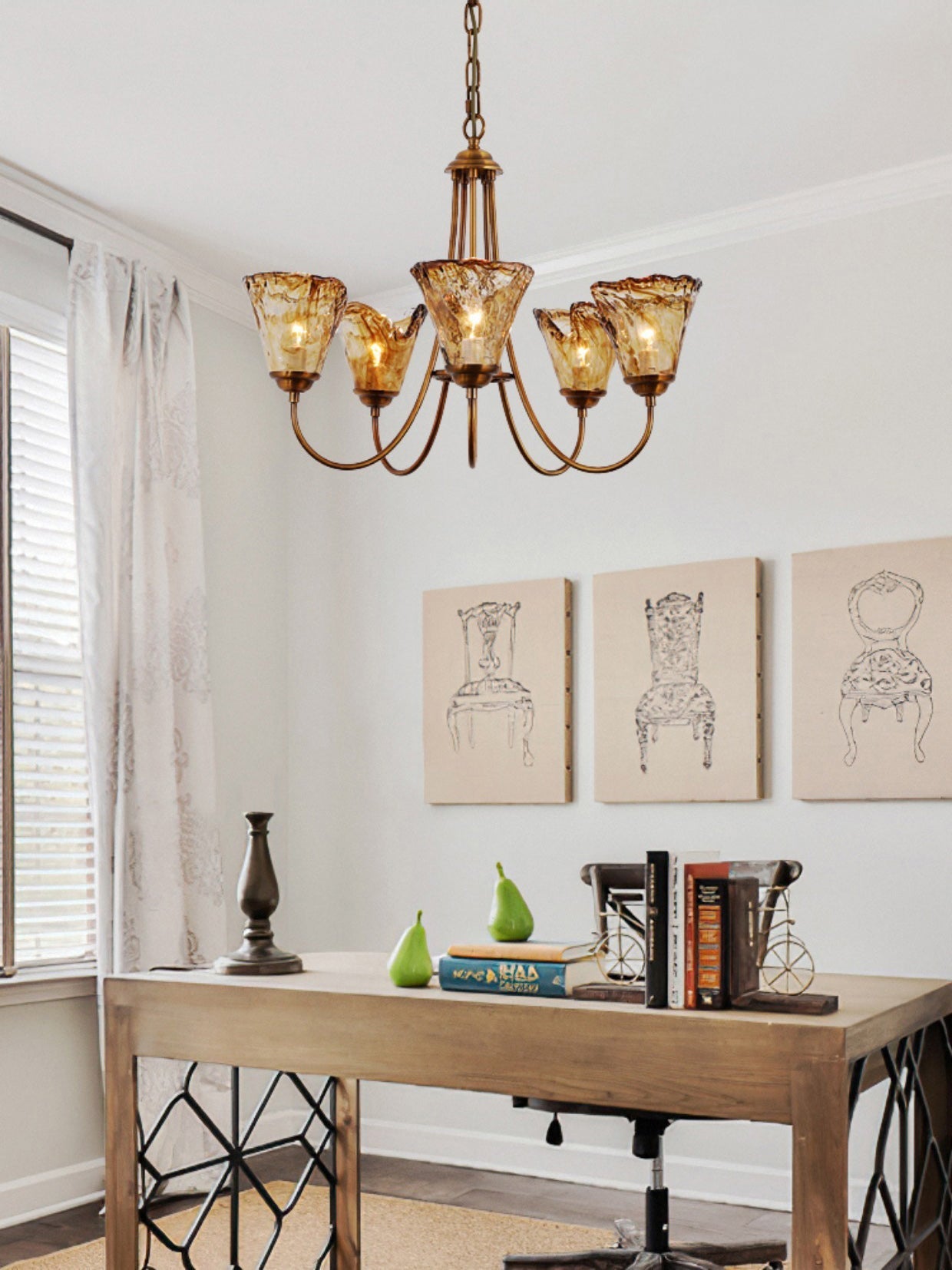 Ilsilis Vintage Industrial Amber Brass Chandelier - Letslighting