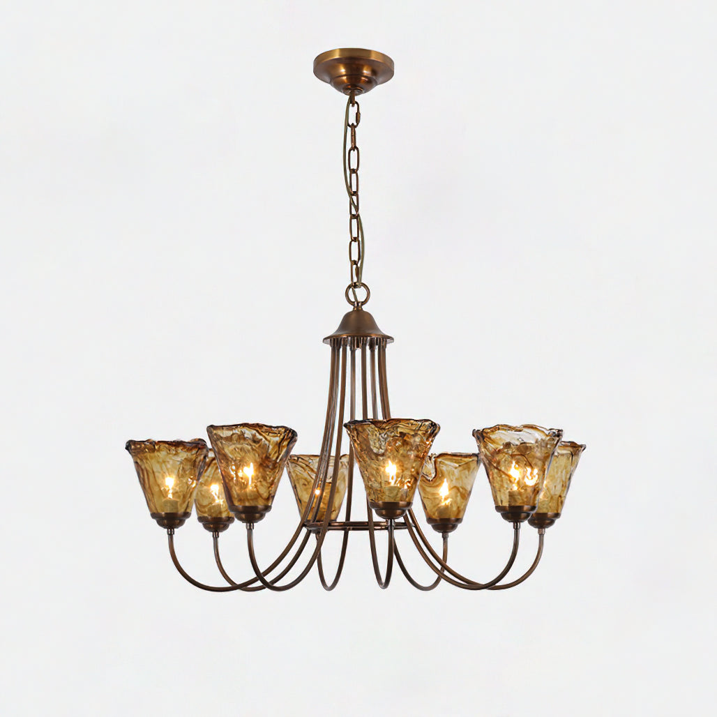 Ilsilis Vintage Industrial Amber Brass Chandelier - Letslighting