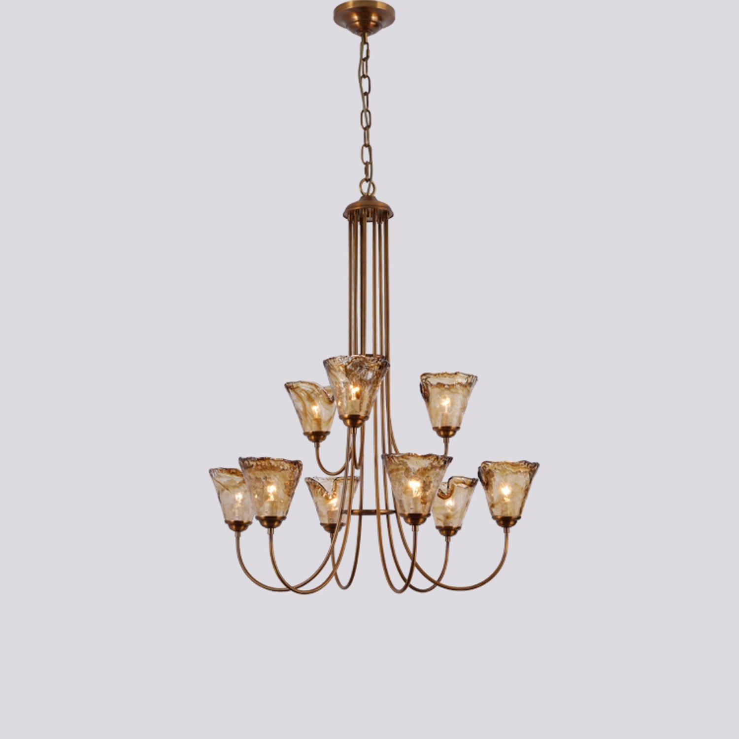 Ilsilis Vintage Industrial Amber Brass Chandelier - Letslighting
