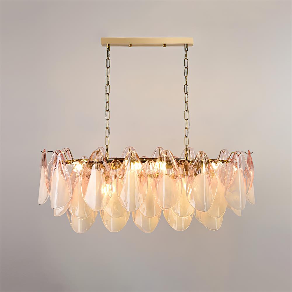 Fuchsia Chandelier Blush & Green Glass Petals - Letslighting