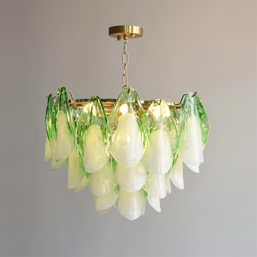 Fuchsia Chandelier Blush & Green Glass Petals - Letslighting