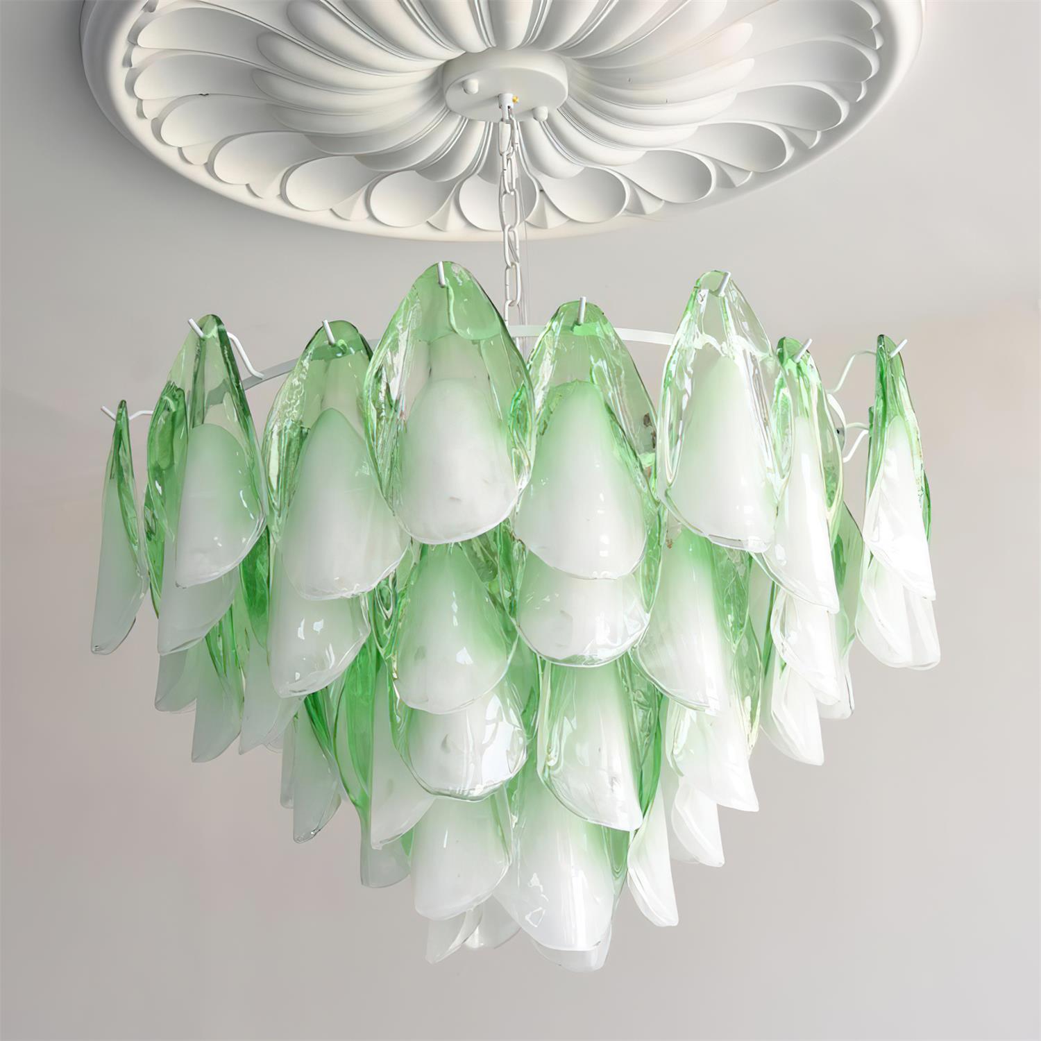 Fuchsia Chandelier Blush & Green Glass Petals - Letslighting