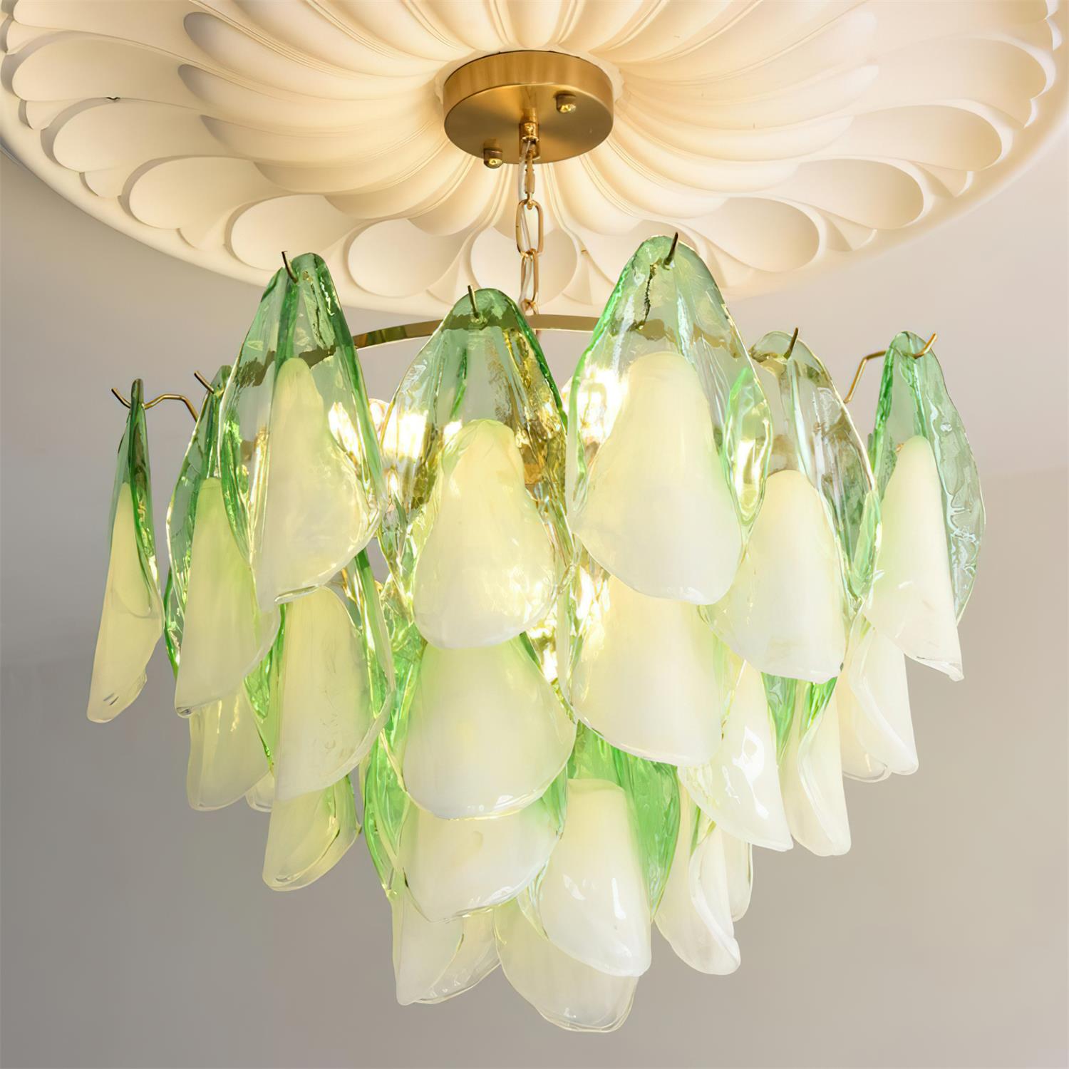 Fuchsia Chandelier Blush & Green Glass Petals - Letslighting