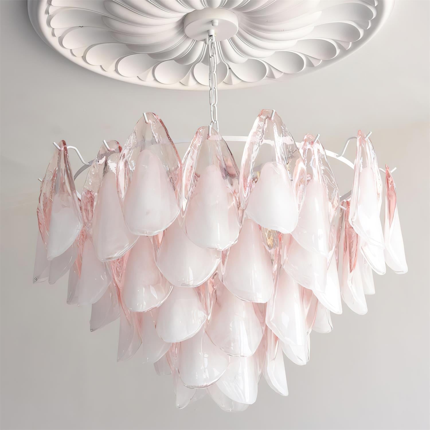 Fuchsia Chandelier Blush & Green Glass Petals - Letslighting