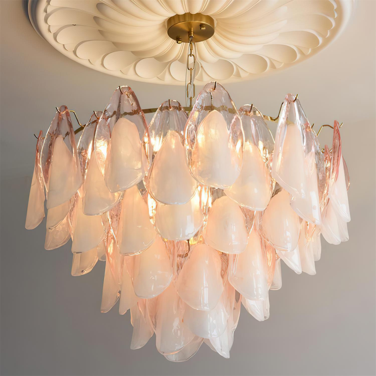 Fuchsia Chandelier Blush & Green Glass Petals - Letslighting