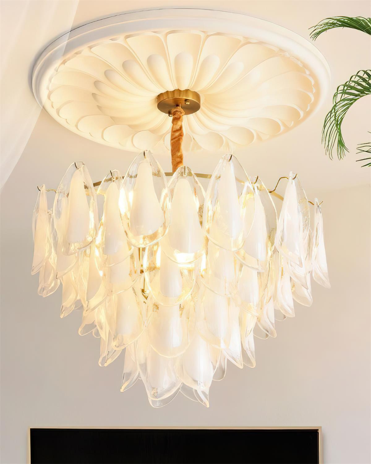 Fuchsia Chandelier Blush & Green Glass Petals - Letslighting