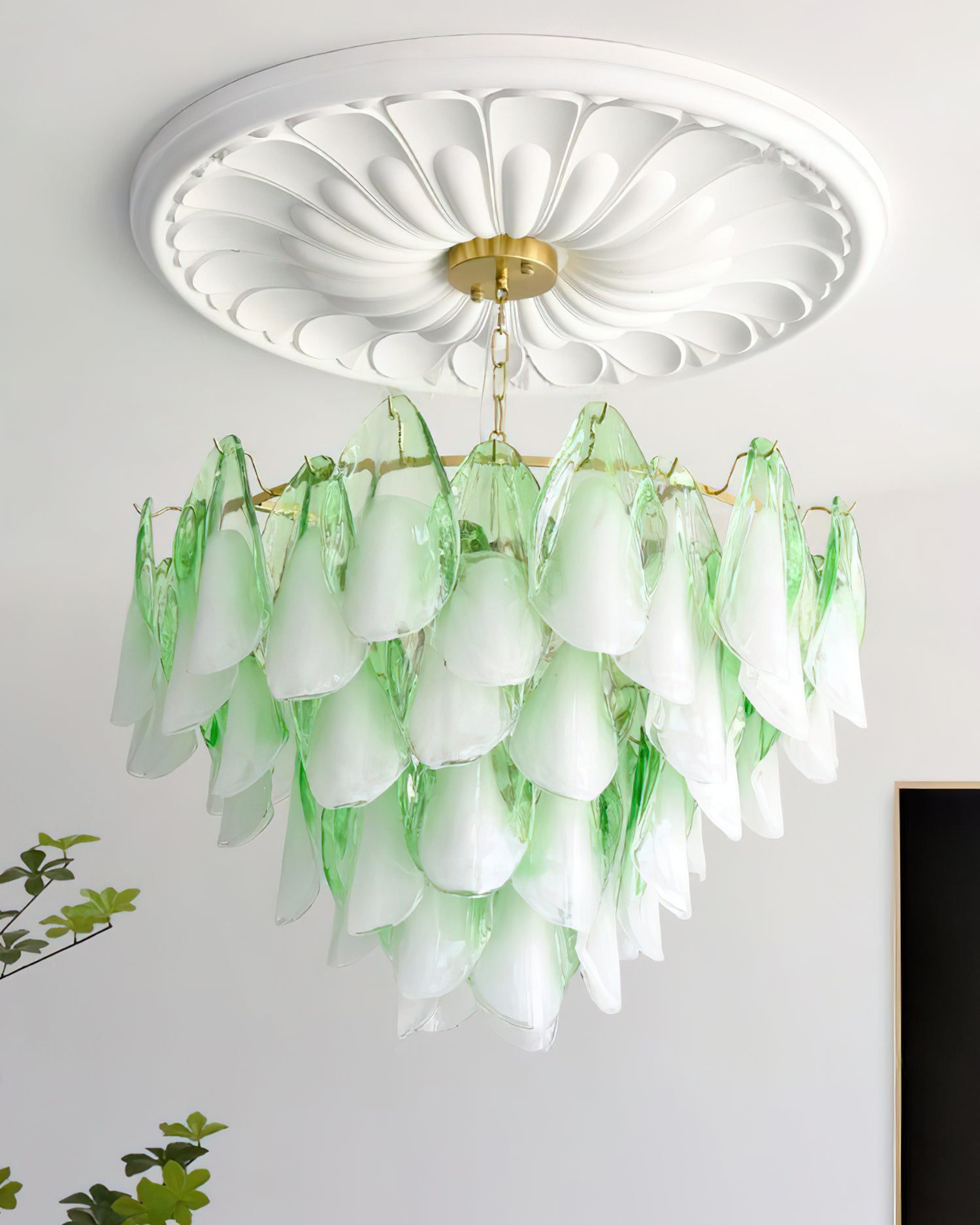 Fuchsia Chandelier Blush & Green Glass Petals - Letslighting