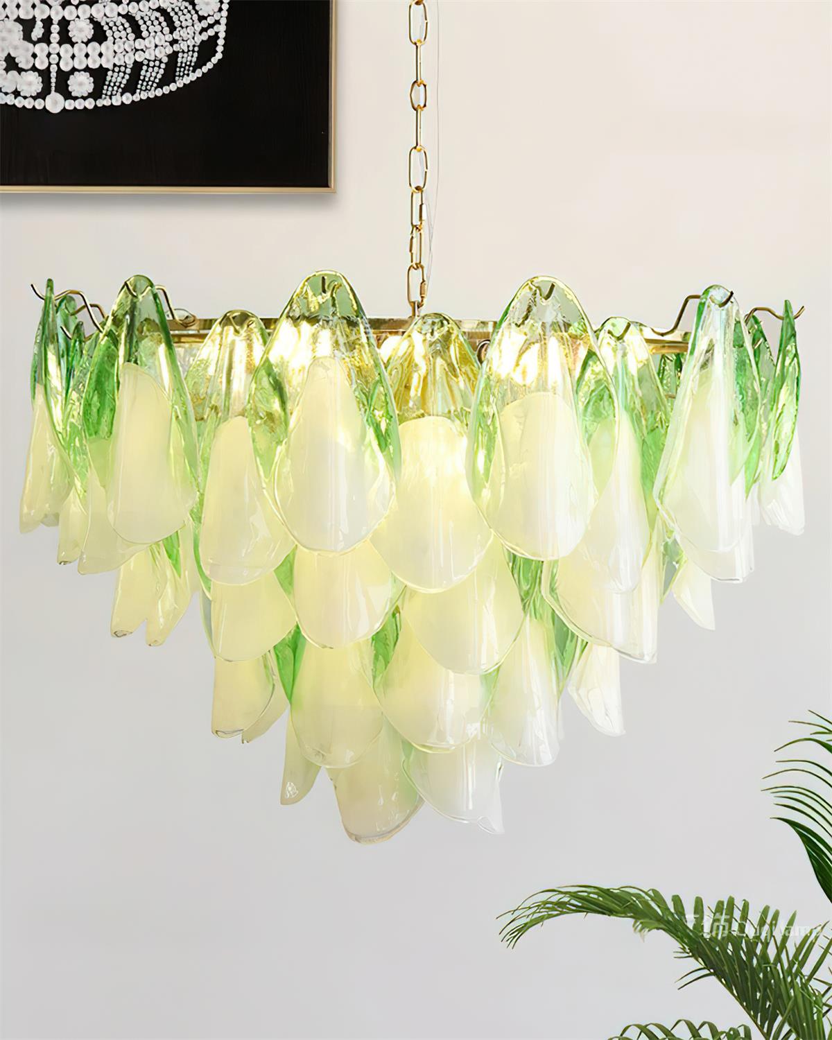 Fuchsia Chandelier Blush & Green Glass Petals - Letslighting