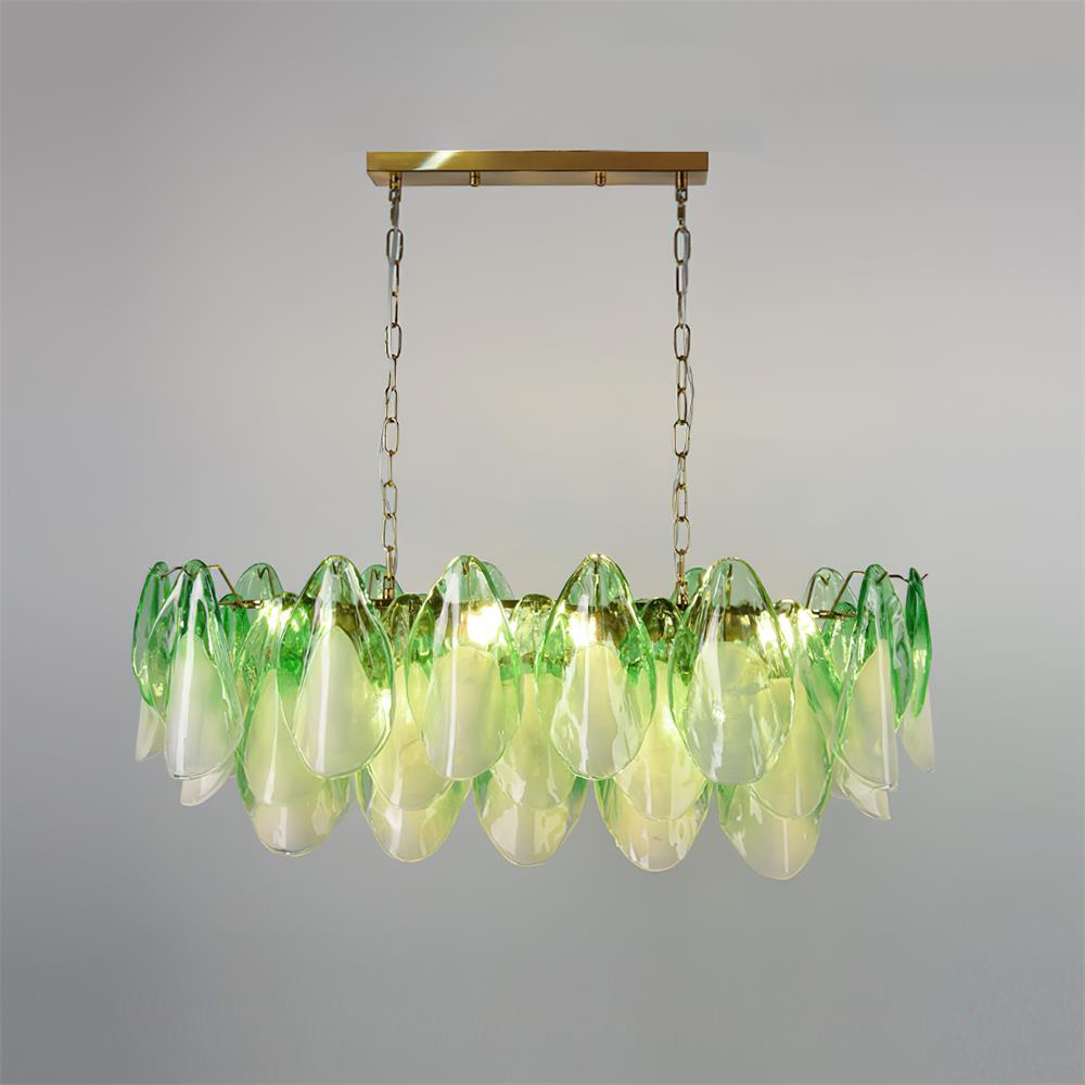 Fuchsia Chandelier Blush & Green Glass Petals - Letslighting