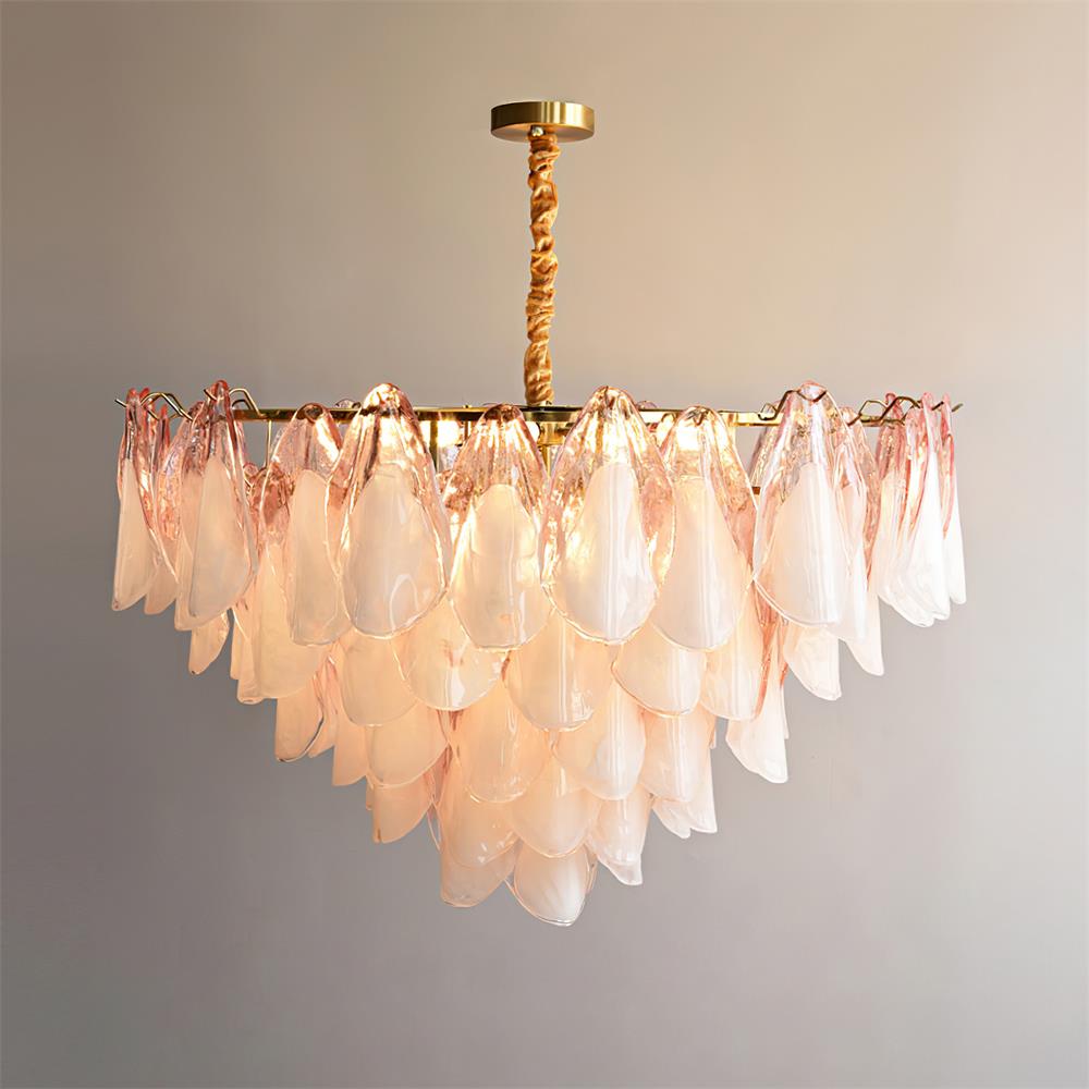 Fuchsia Chandelier Blush & Green Glass Petals - Letslighting