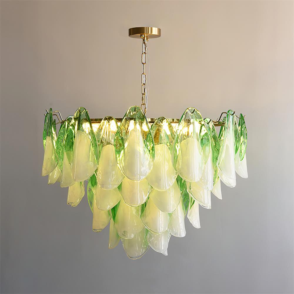 Fuchsia Chandelier Blush & Green Glass Petals - Letslighting
