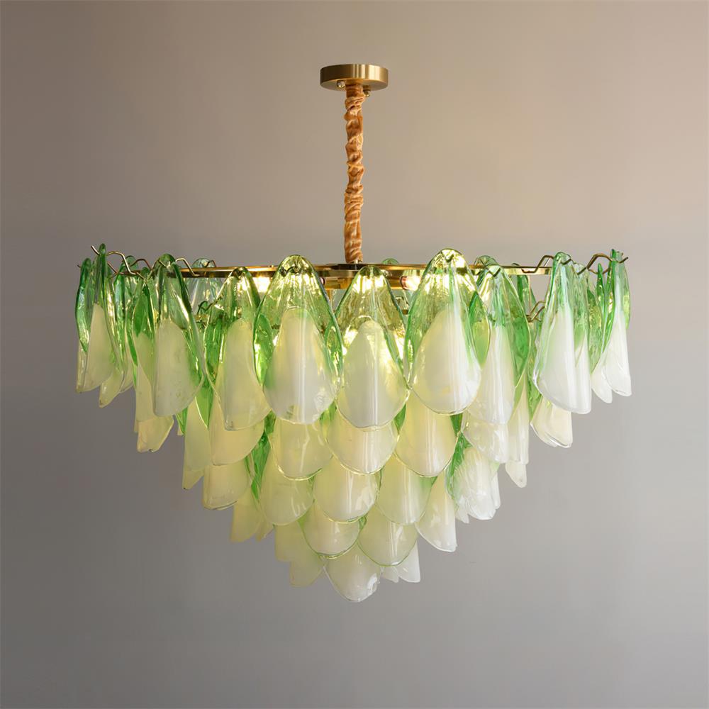 Fuchsia Chandelier Blush & Green Glass Petals - Letslighting