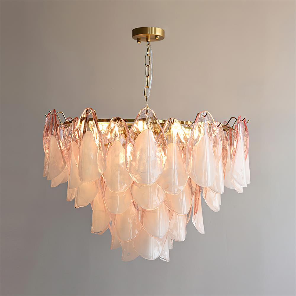 Fuchsia Chandelier Blush & Green Glass Petals - Letslighting