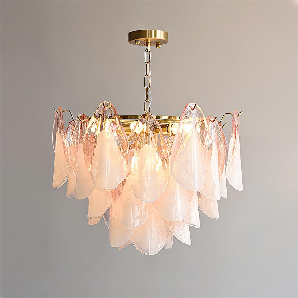 Fuchsia Chandelier Blush & Green Glass Petals - Letslighting