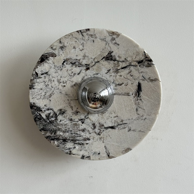 Zeno Modern Minimalist Round Chrome Marble Wall Sconce - Letslighting