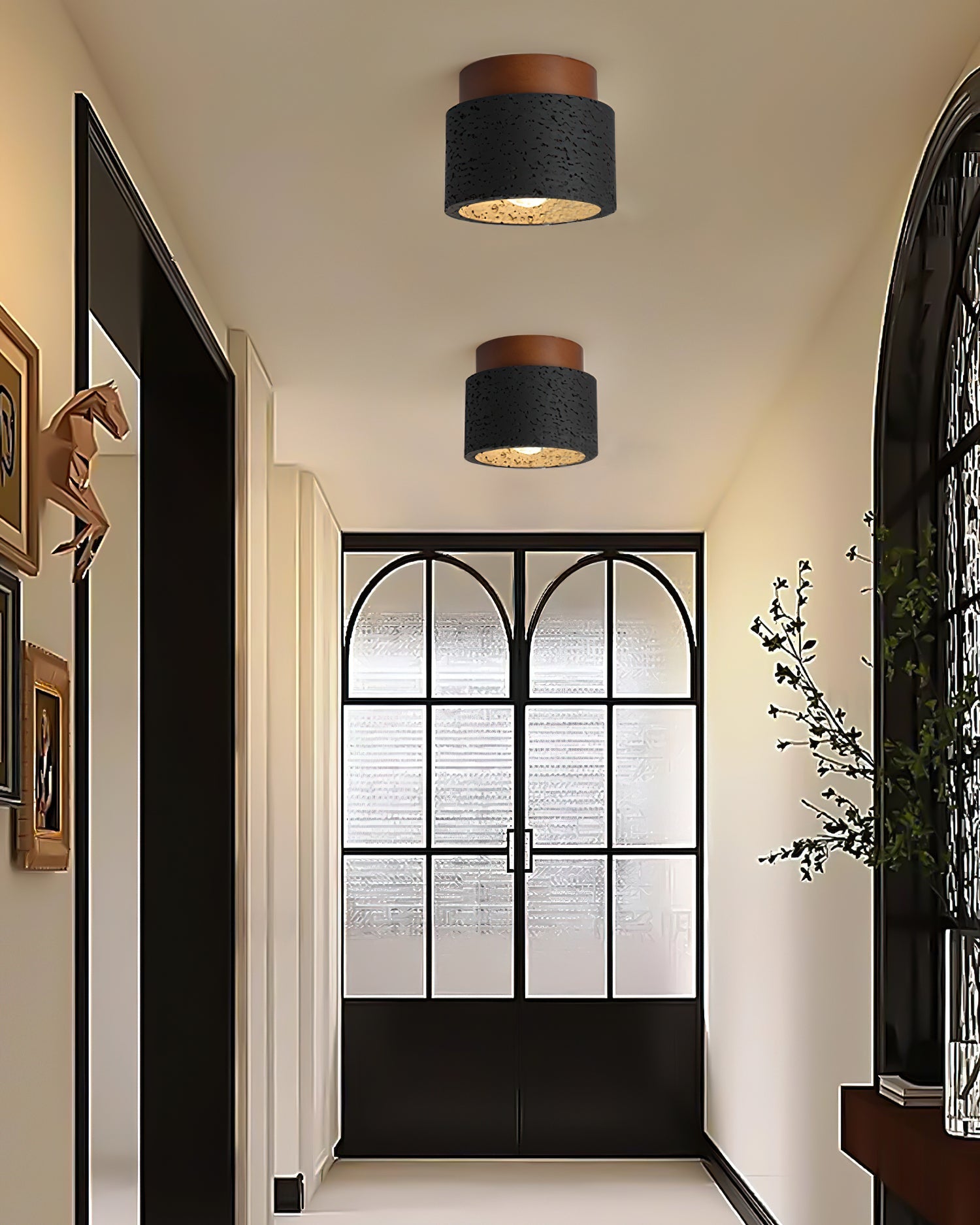 Ritta Sqaure&Round Ceiling Light Black& Yellow Travertine - Letslighting