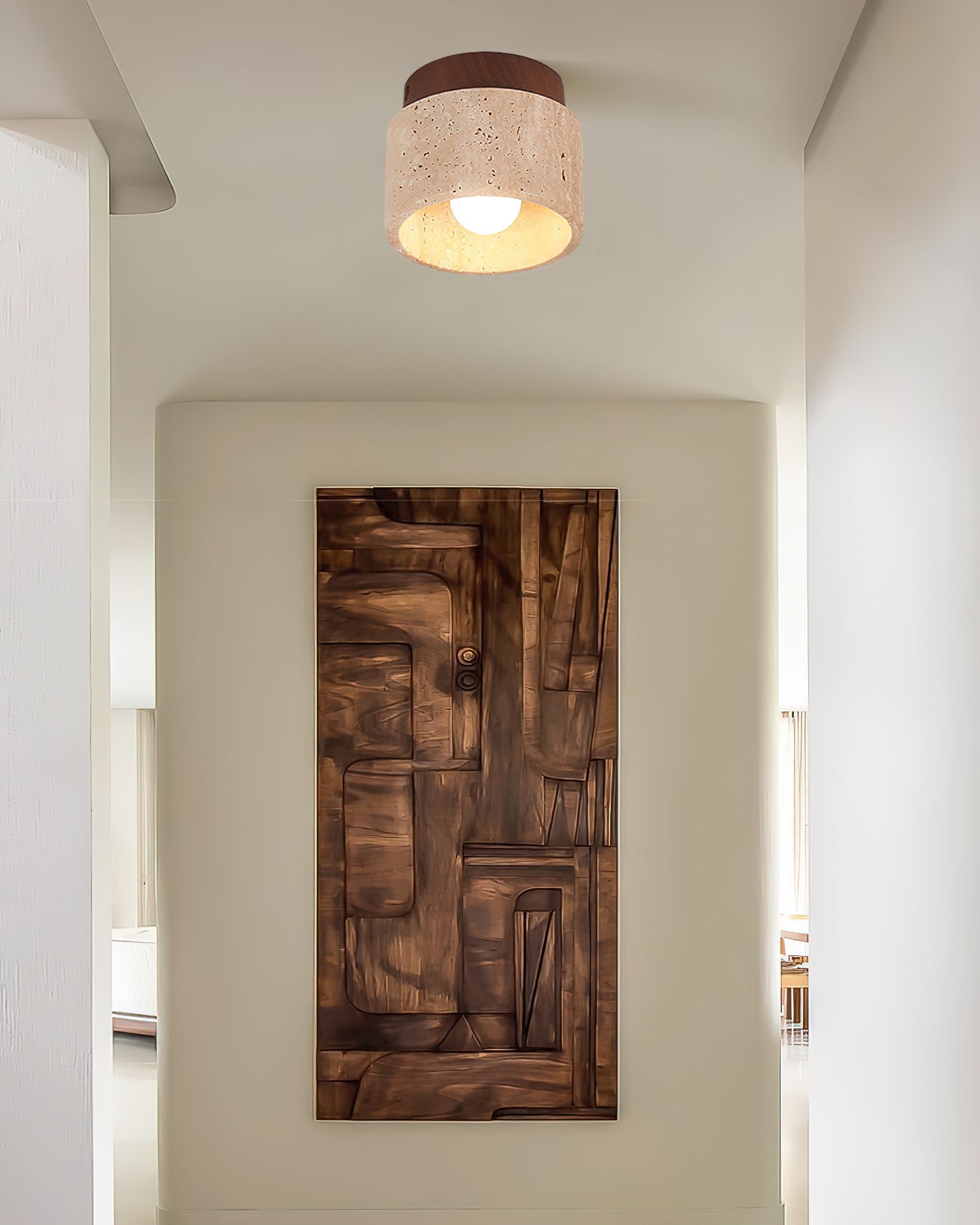 Ritta Sqaure&Round Ceiling Light Black& Yellow Travertine - Letslighting