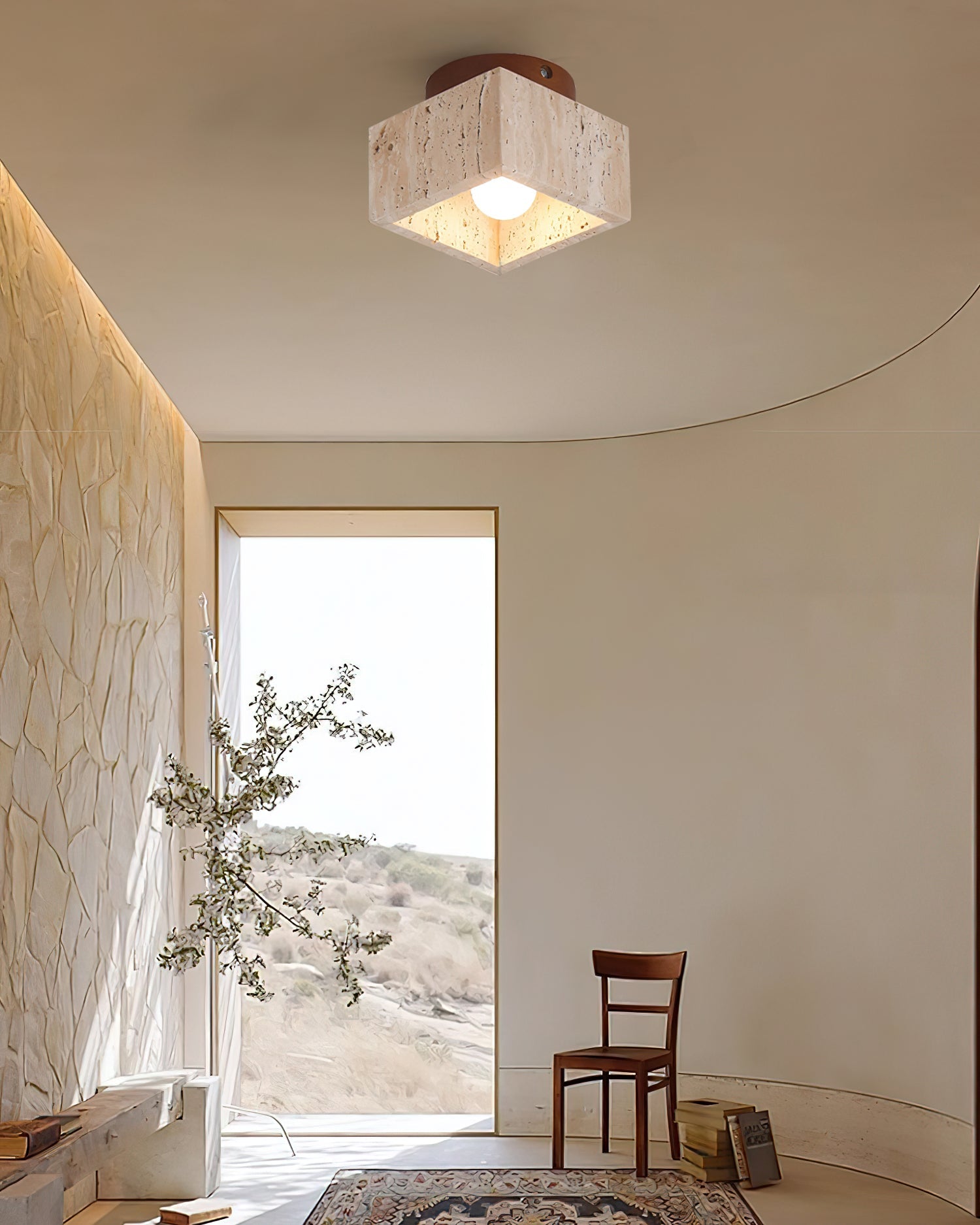 Ritta Sqaure&Round Ceiling Light Black& Yellow Travertine - Letslighting