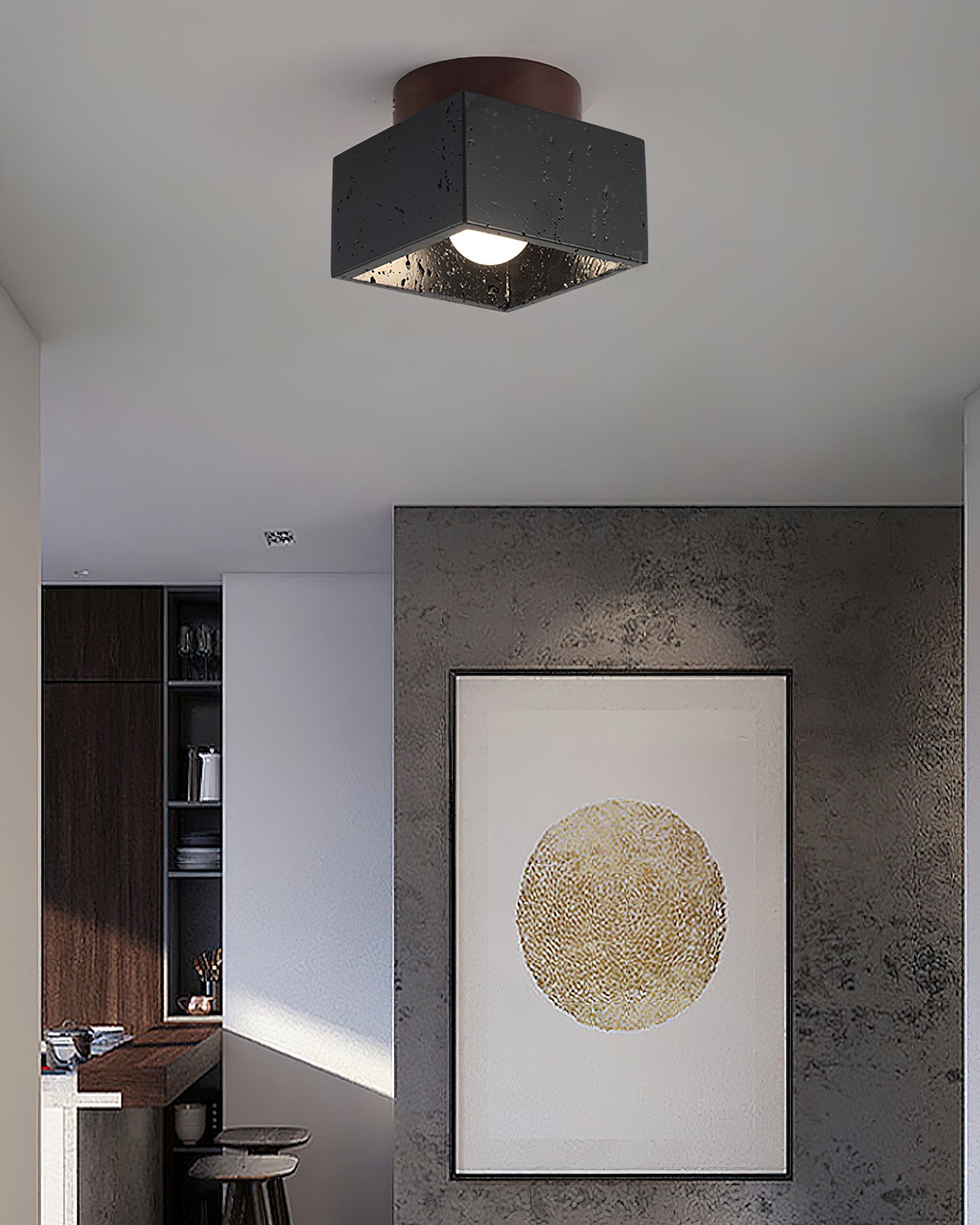 Ritta Sqaure&Round Ceiling Light Black& Yellow Travertine - Letslighting