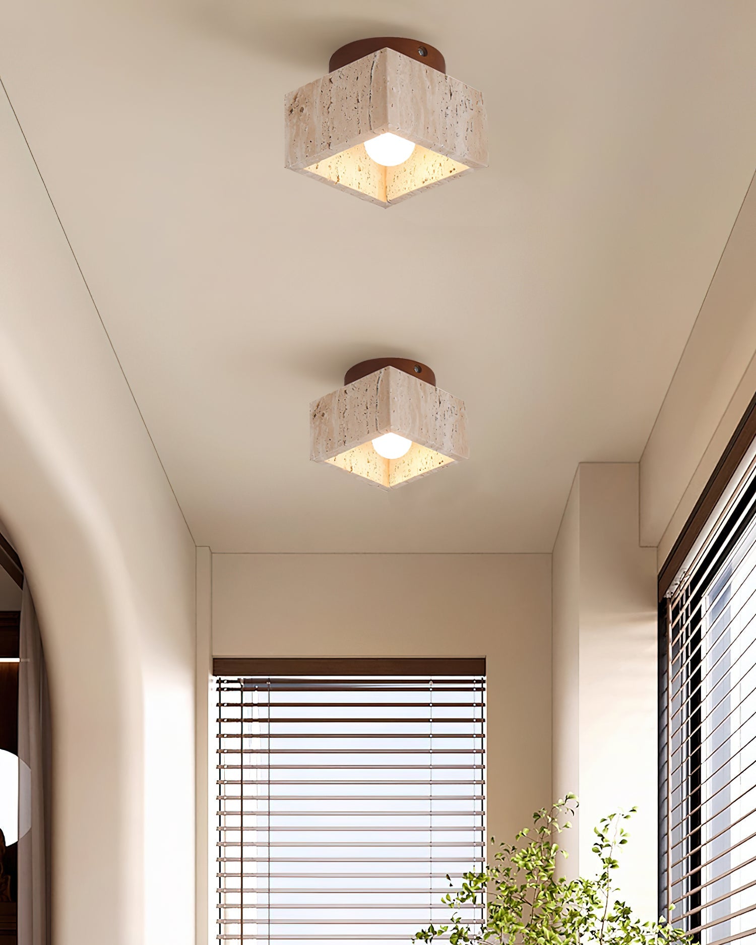 Ritta Sqaure&Round Ceiling Light Black& Yellow Travertine - Letslighting