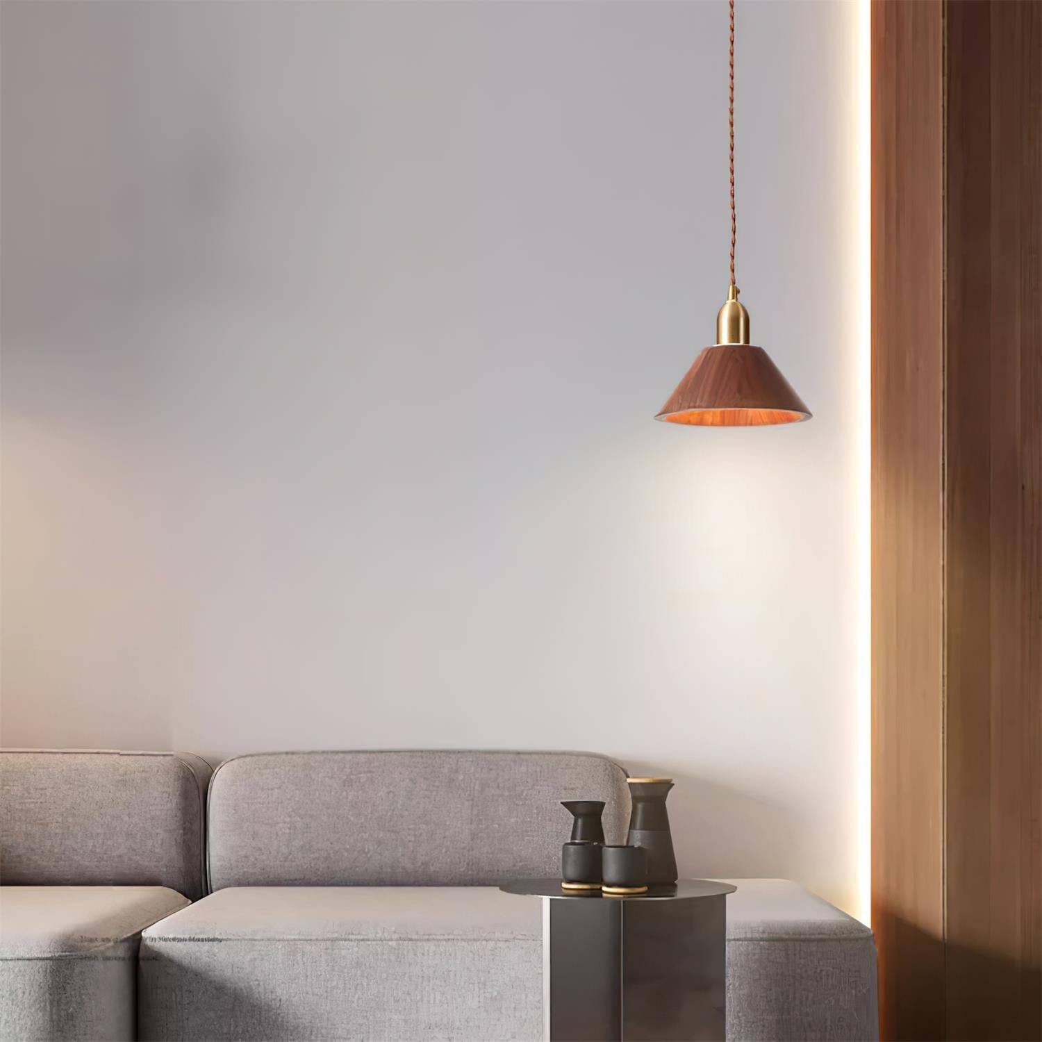 Wood Pendant Lamp Assorted Shapes in Solid Wood and Brass - Letslighting